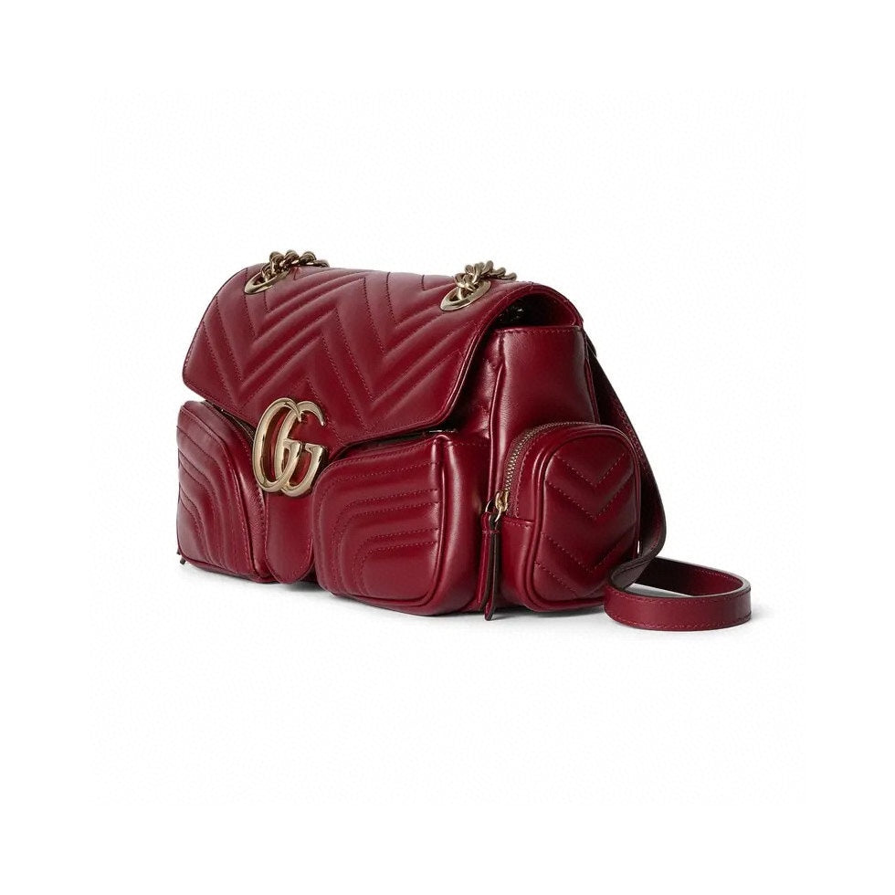 MARMONT SMALL MULTI-POCKET BAG 25 IN CURRANT RED CALFSKIN GOLD HARDWARE