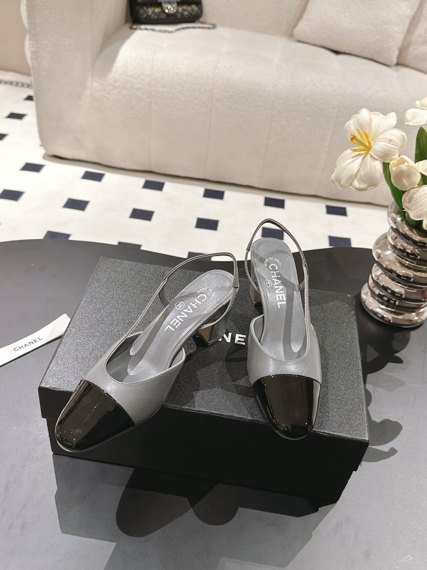 CC 25 Slingback Flats Gray Emobossed  Leather 237497