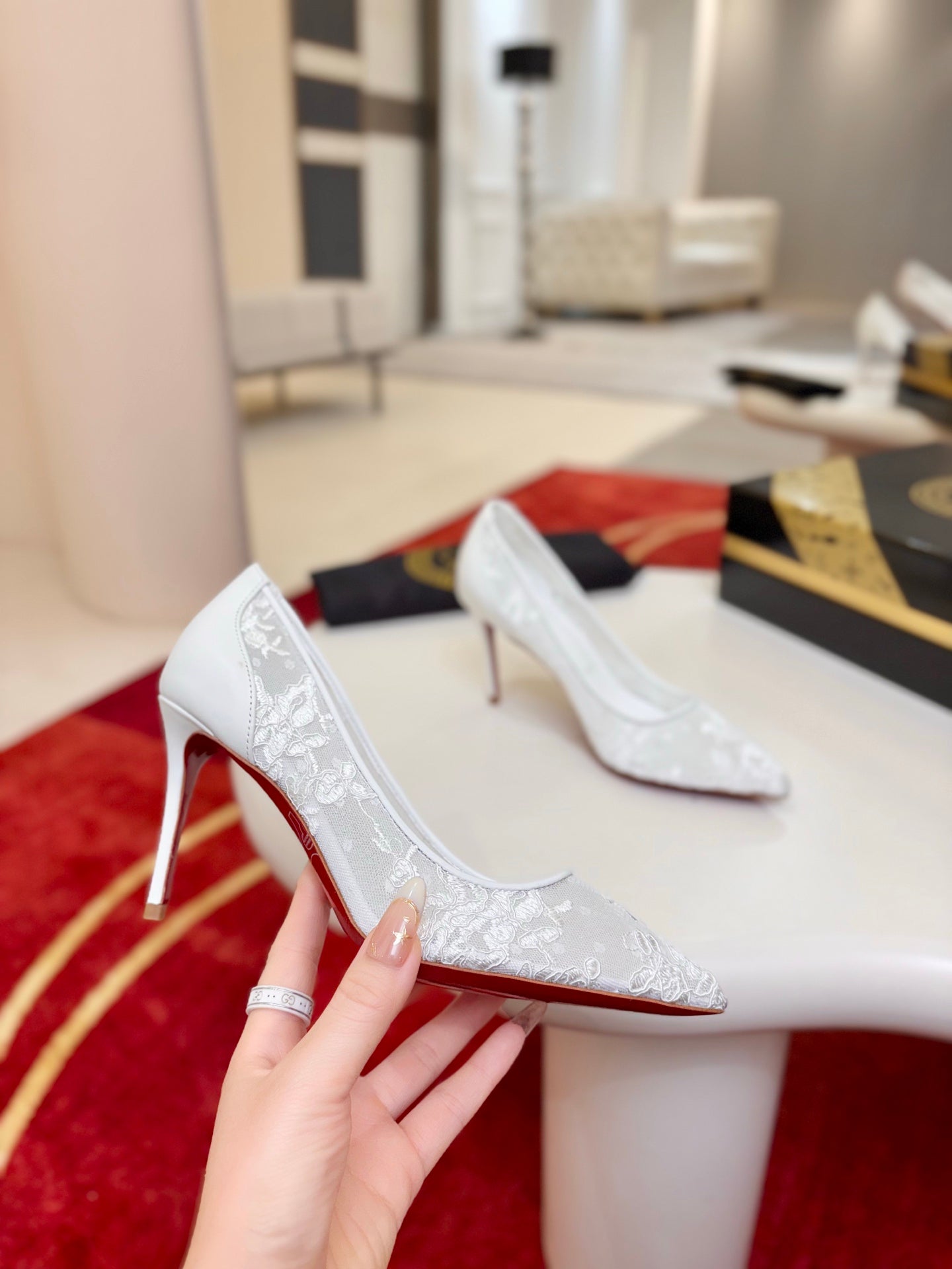 Christian Louboutin Follies Lace Pumps Leather 825176