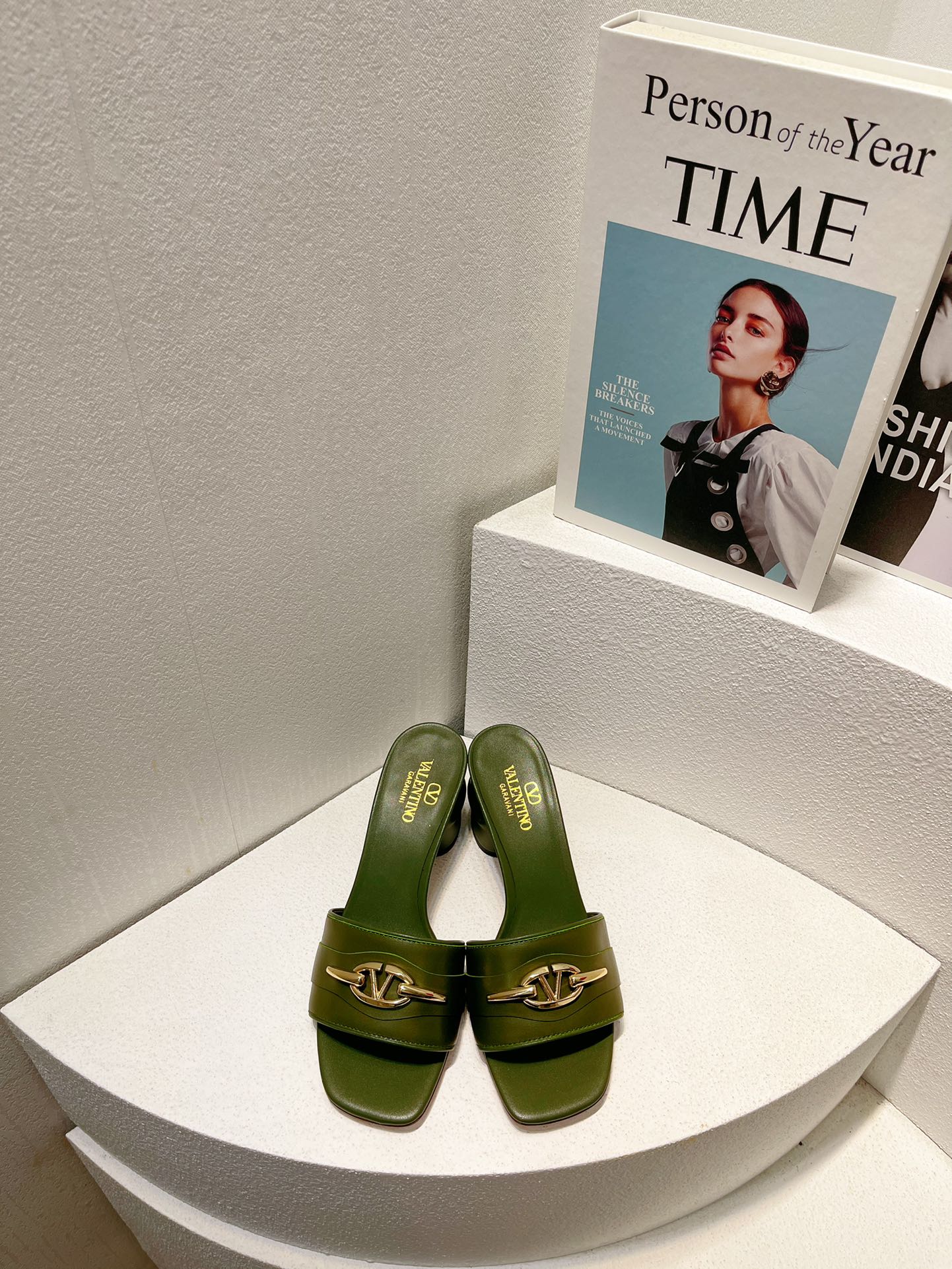 VT Leather Mules Dark Green Cowhide 292871