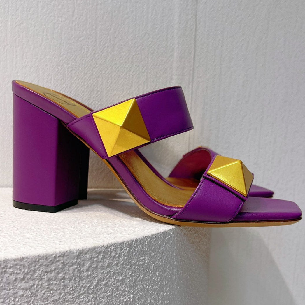 VT One Stud Leather Sandals Purple Cowhide 292891
