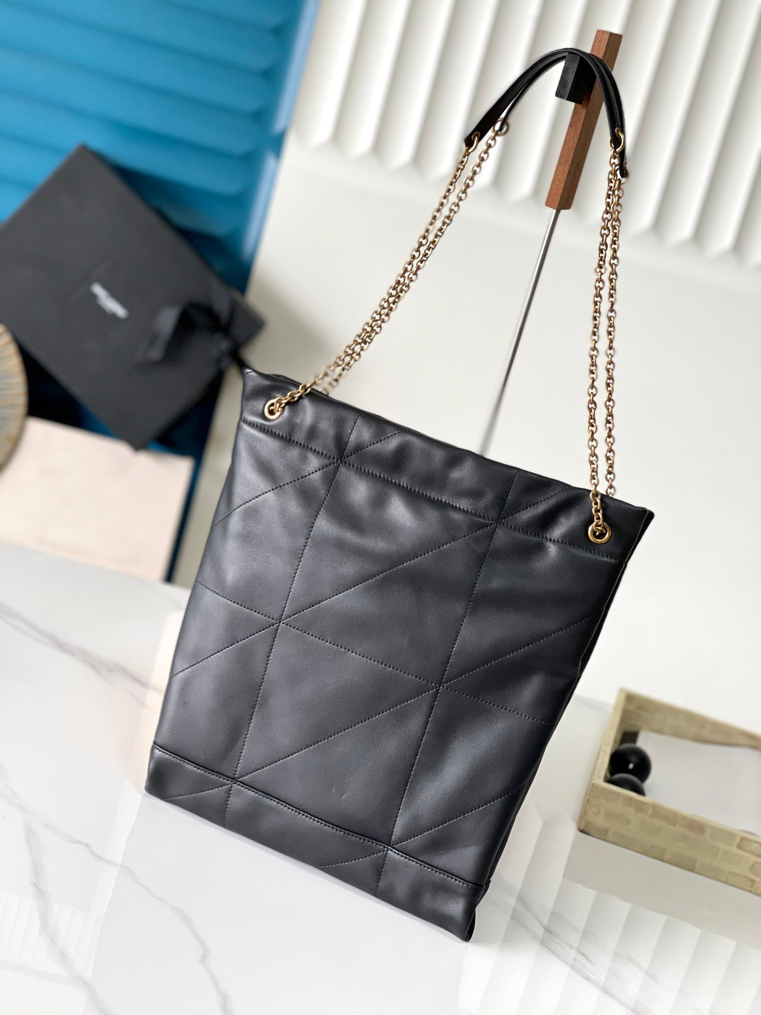 YSL 2026 Saint Laurent Puffer Tote Bag 33cm Black Calfskin
