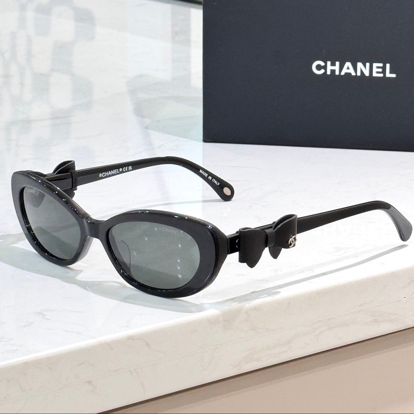 Chanel 2026 Cat Eye Sunglasses Black Acetate Calfskin CH9181