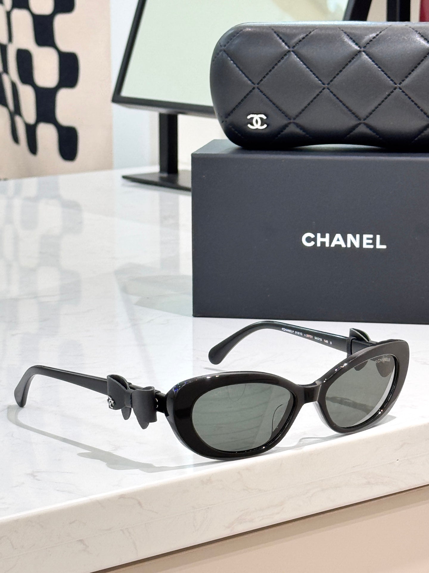 Chanel 2026 Cat Eye Sunglasses Black Acetate Calfskin CH9181