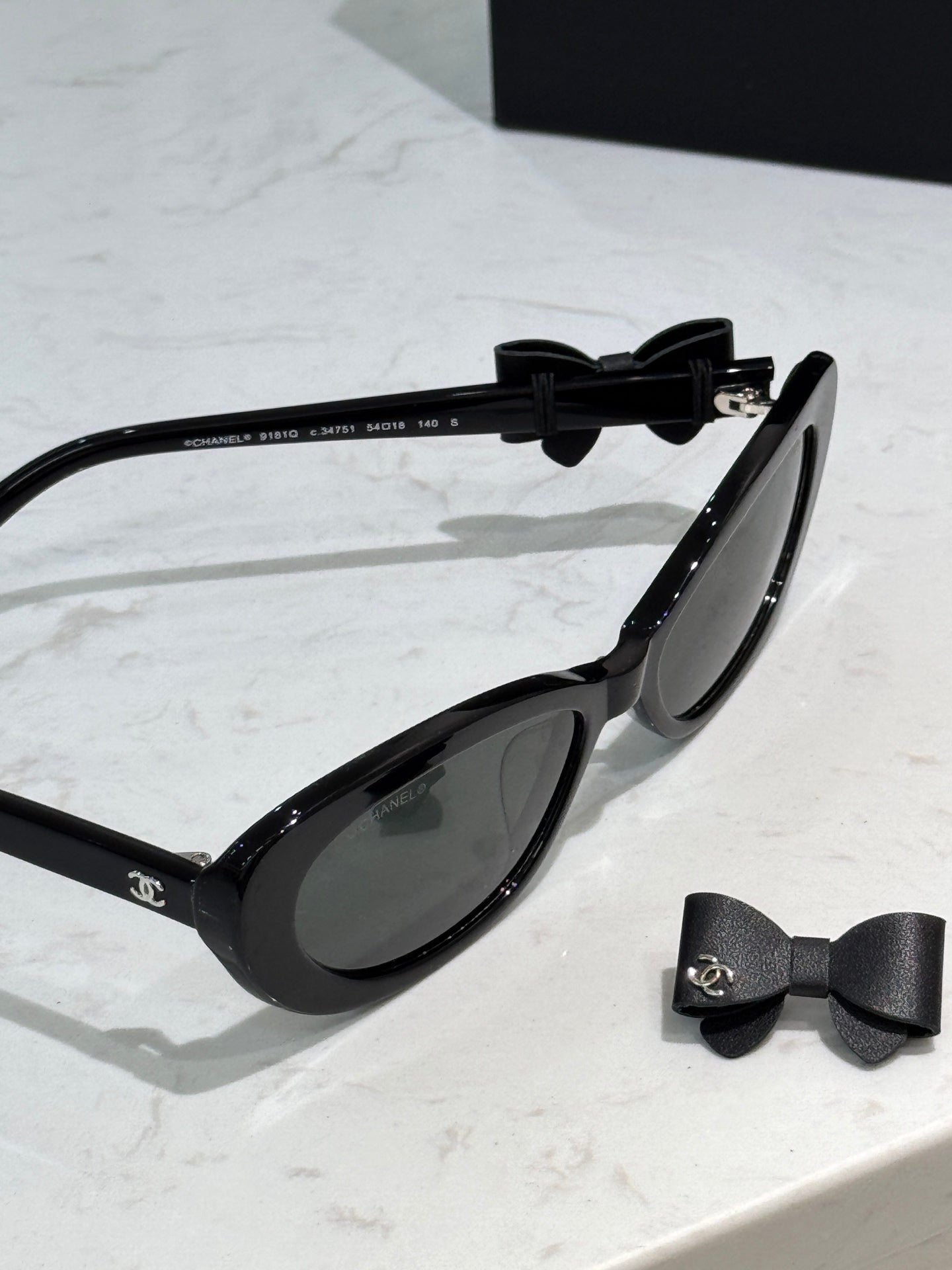 Chanel 2026 Cat Eye Sunglasses Black Acetate Calfskin CH9181