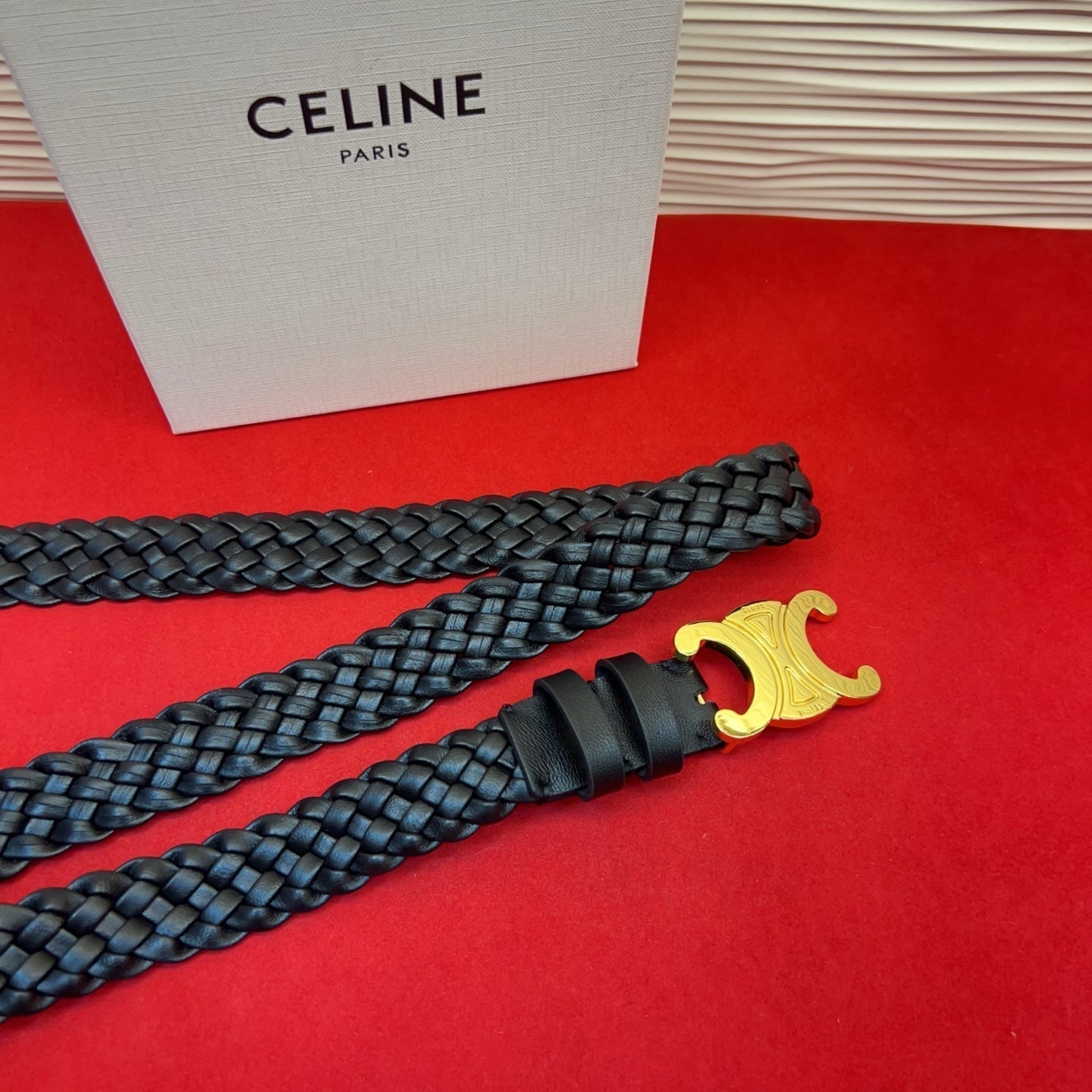 Celine 2026 Arc de Triomphe Belt 3.0cm Braided Leather