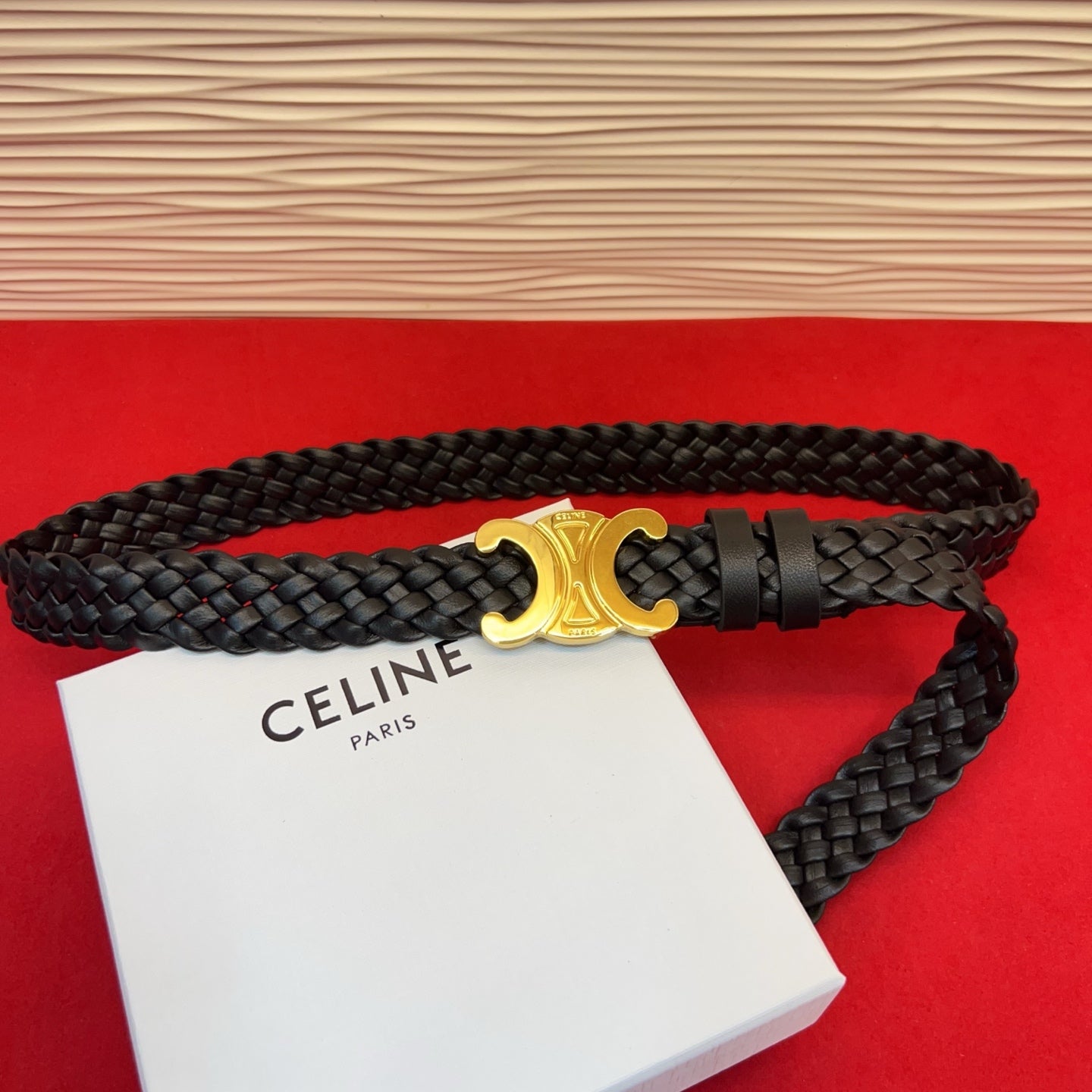 Celine 2026 Arc de Triomphe Belt 3.0cm Braided Leather