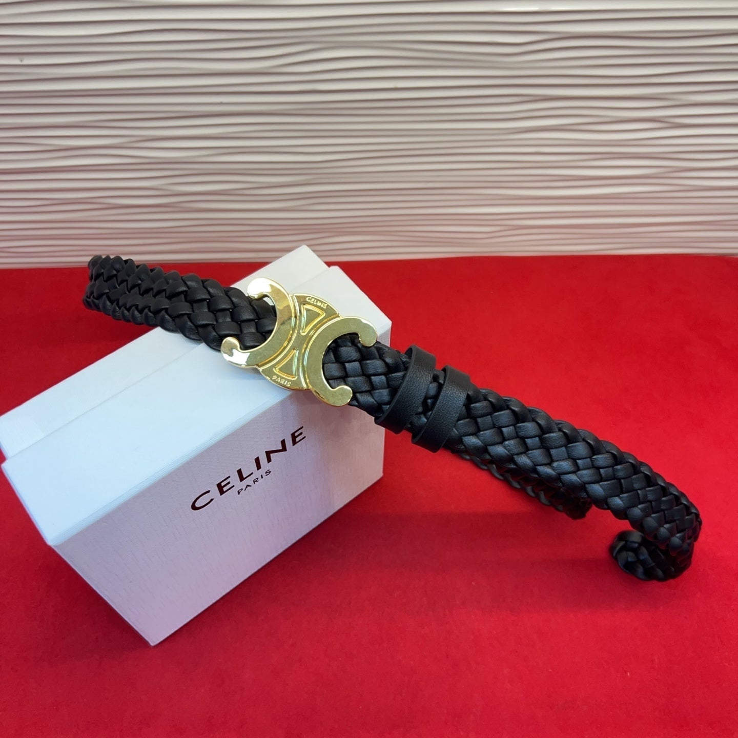 Celine 2026 Arc de Triomphe Belt 3.0cm Braided Leather
