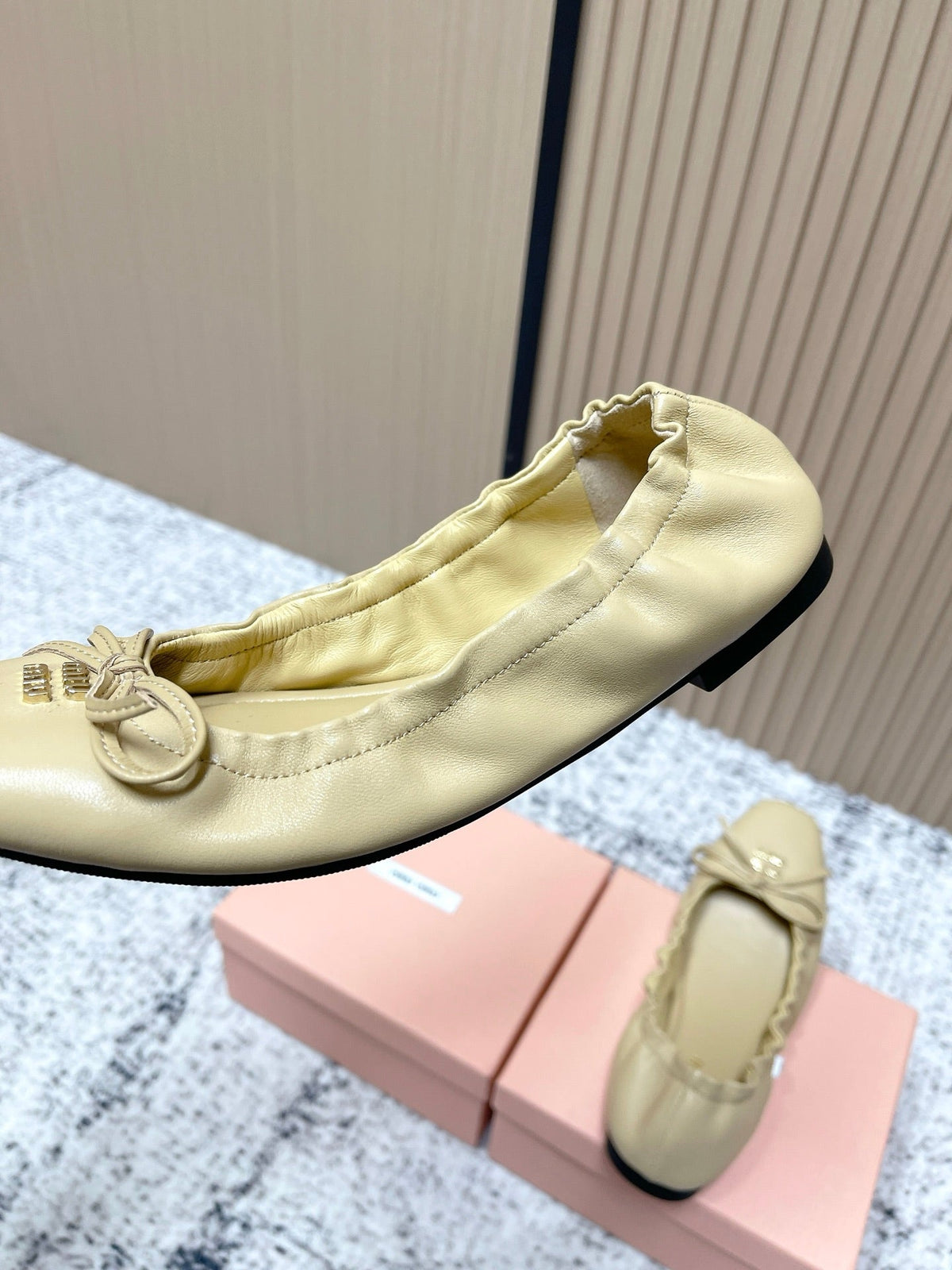 Miu  Mary Jane Flat Beige Sheepskin 591574