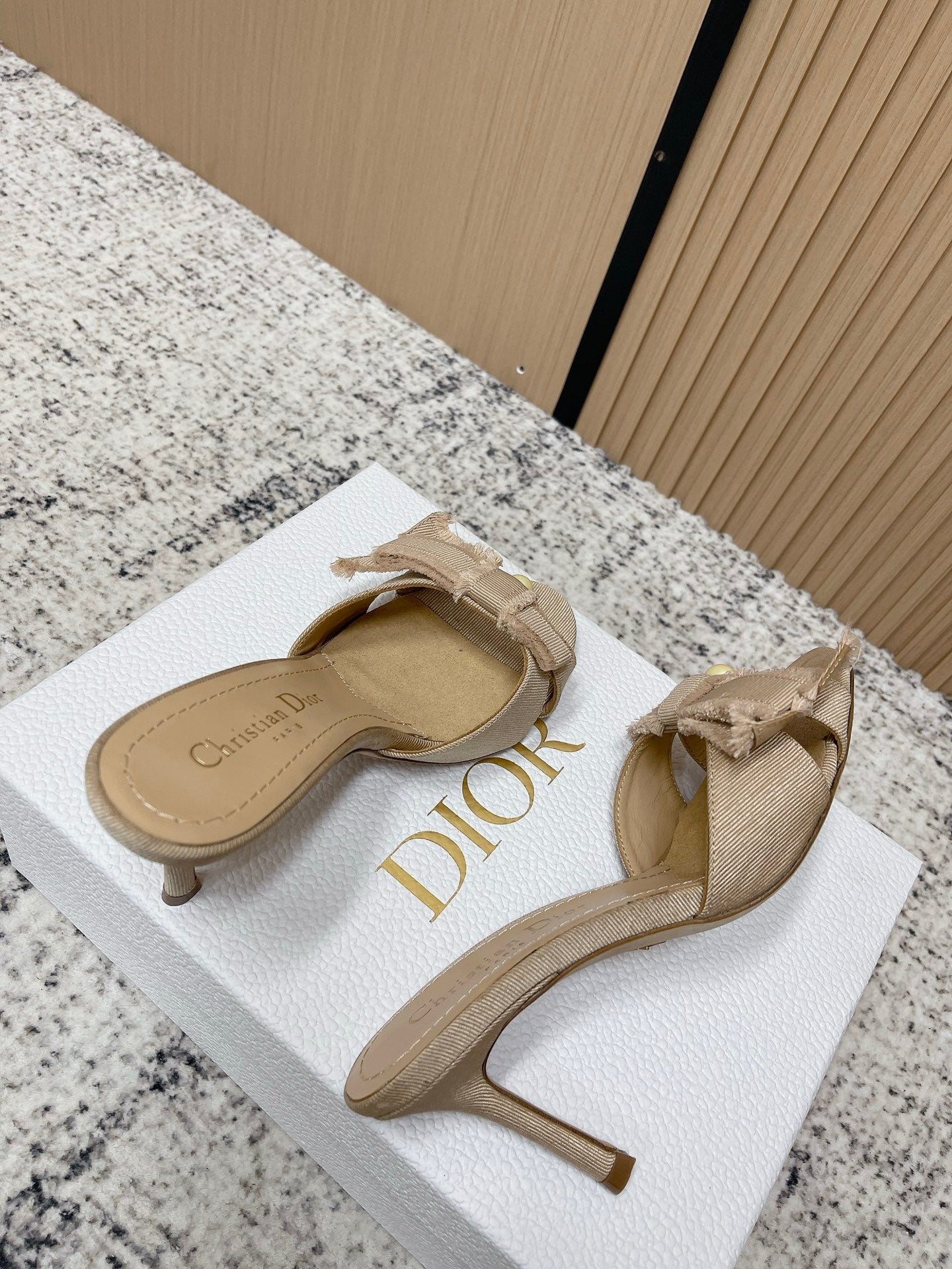 CD 26s High Heel Slippers 75 Beige Canvas Leather 643491