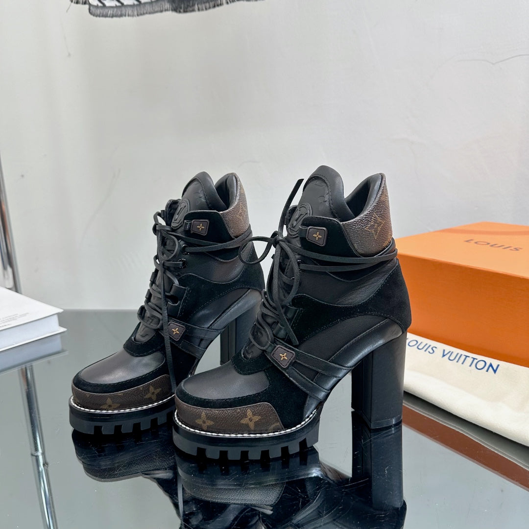 LV Star Trail Ankle Boot 90mm Black Cowhide Mix Suede
