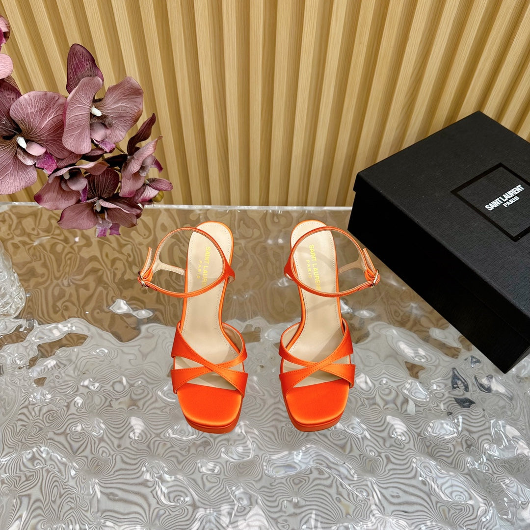 DEBBIE PLATFORM SANDALS IN ORANGE SILK