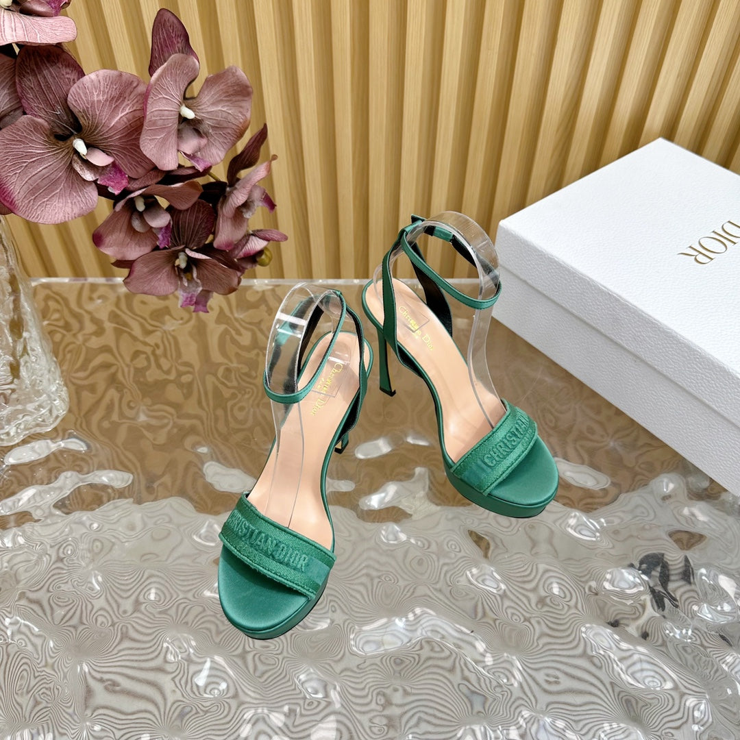 CD Dway Heeled Sandal 120mm Green Silk And Lambskin