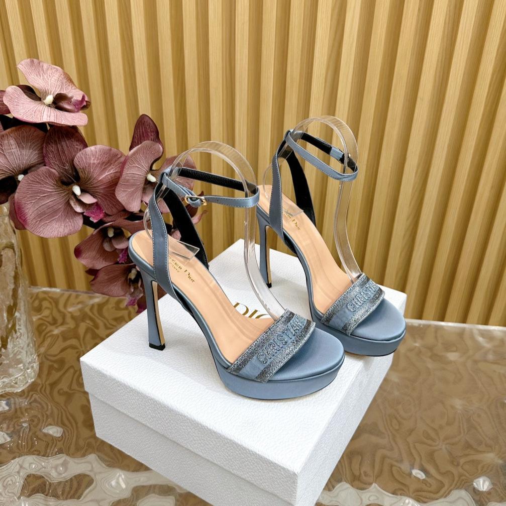 CD Dway Heeled Sandal 120mm Blue Silk And Lambskin