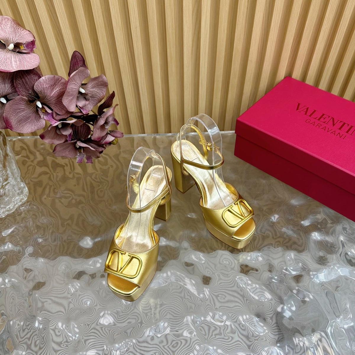 VT High Heels Sandals 110mm Gold Calfskin 286482