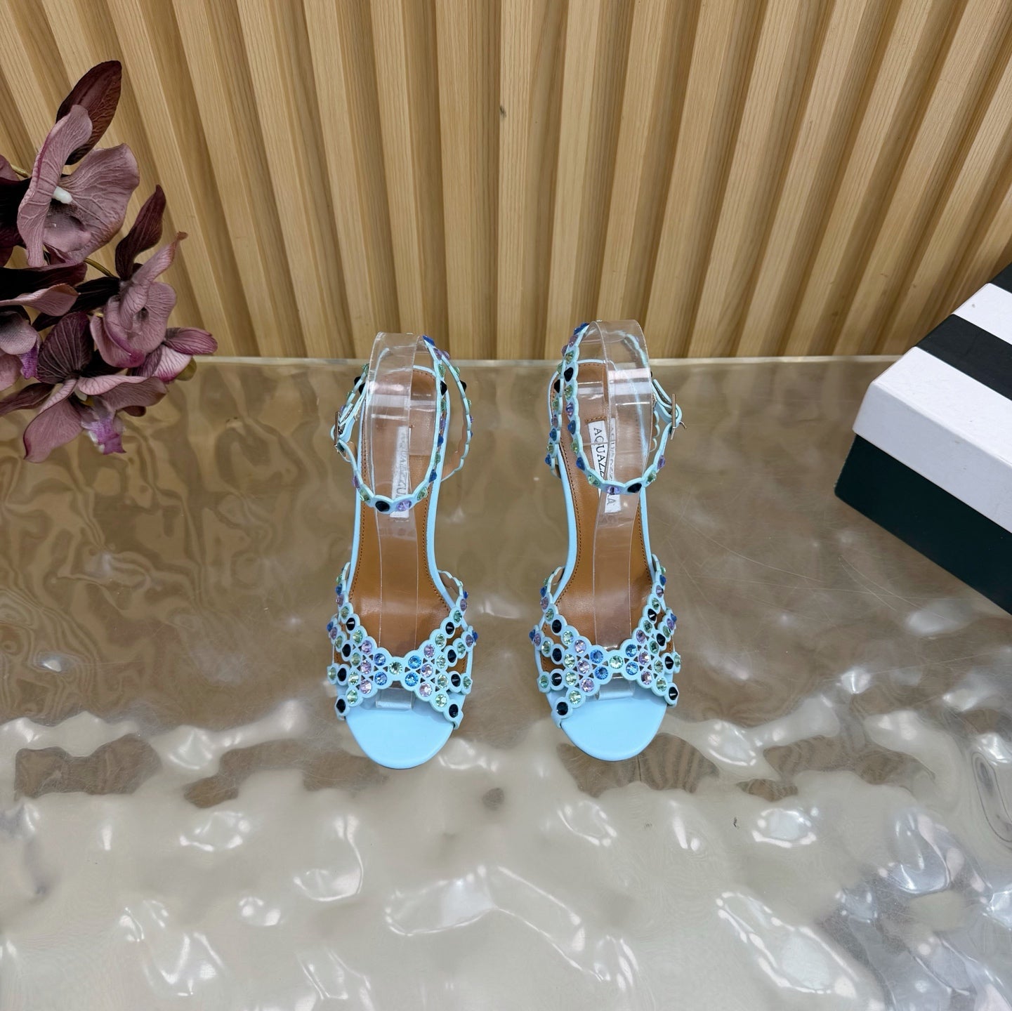 Aquazzura 2026 Tequila Crystal-embellished Sandal 105mm Blue Sheepskin 697684