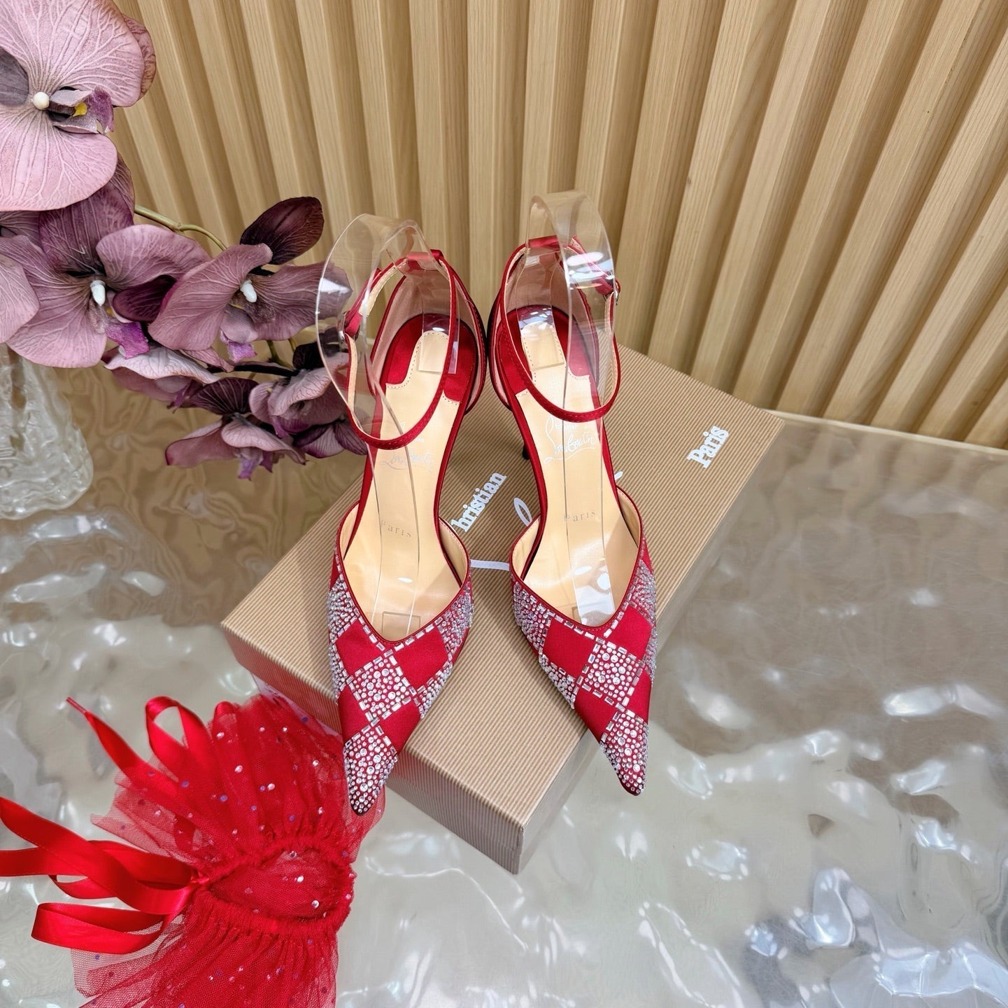 Christian Louboutin 2026 Slingback Pumps 100mm Silk Rhinestone 775986