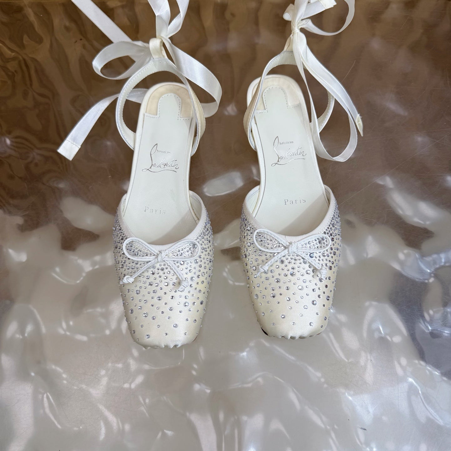 Christian Louboutin Sweetie Jane Strass Ballerina Flat Strass Silk Leather 853096