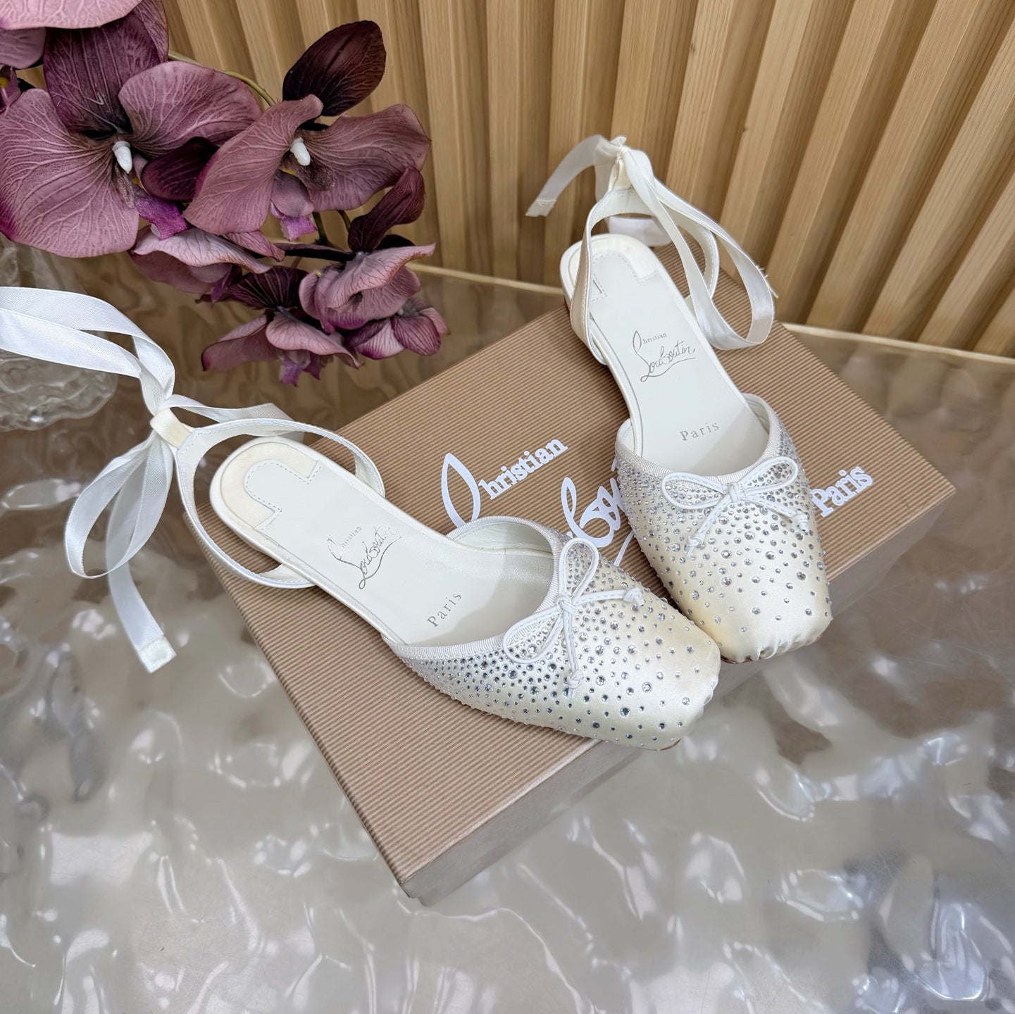 Christian Louboutin Sweetie Jane Strass Ballerina Flat Strass Silk Leather 853096