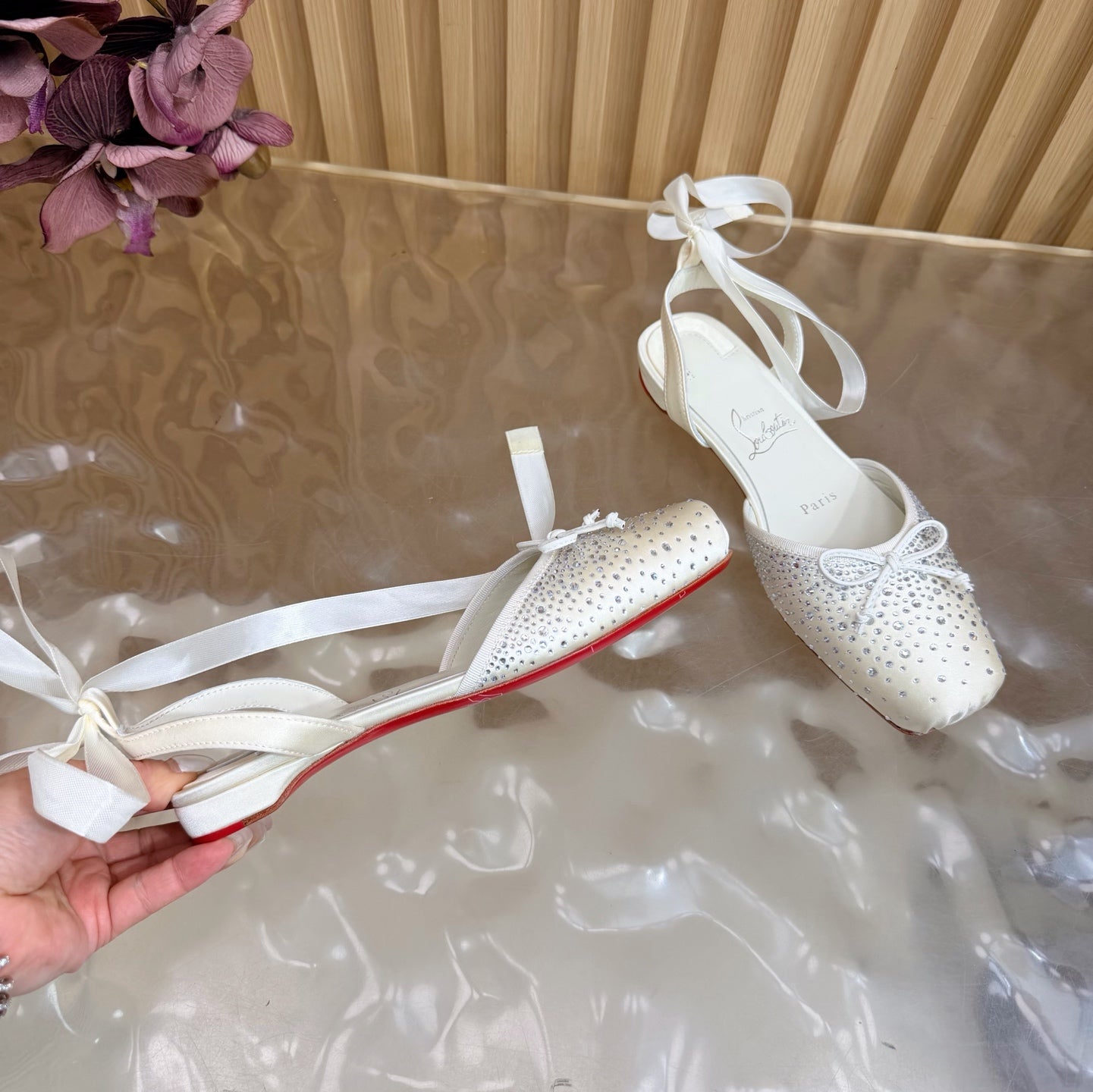 Christian Louboutin Sweetie Jane Strass Ballerina Flat Strass Silk Leather 853096