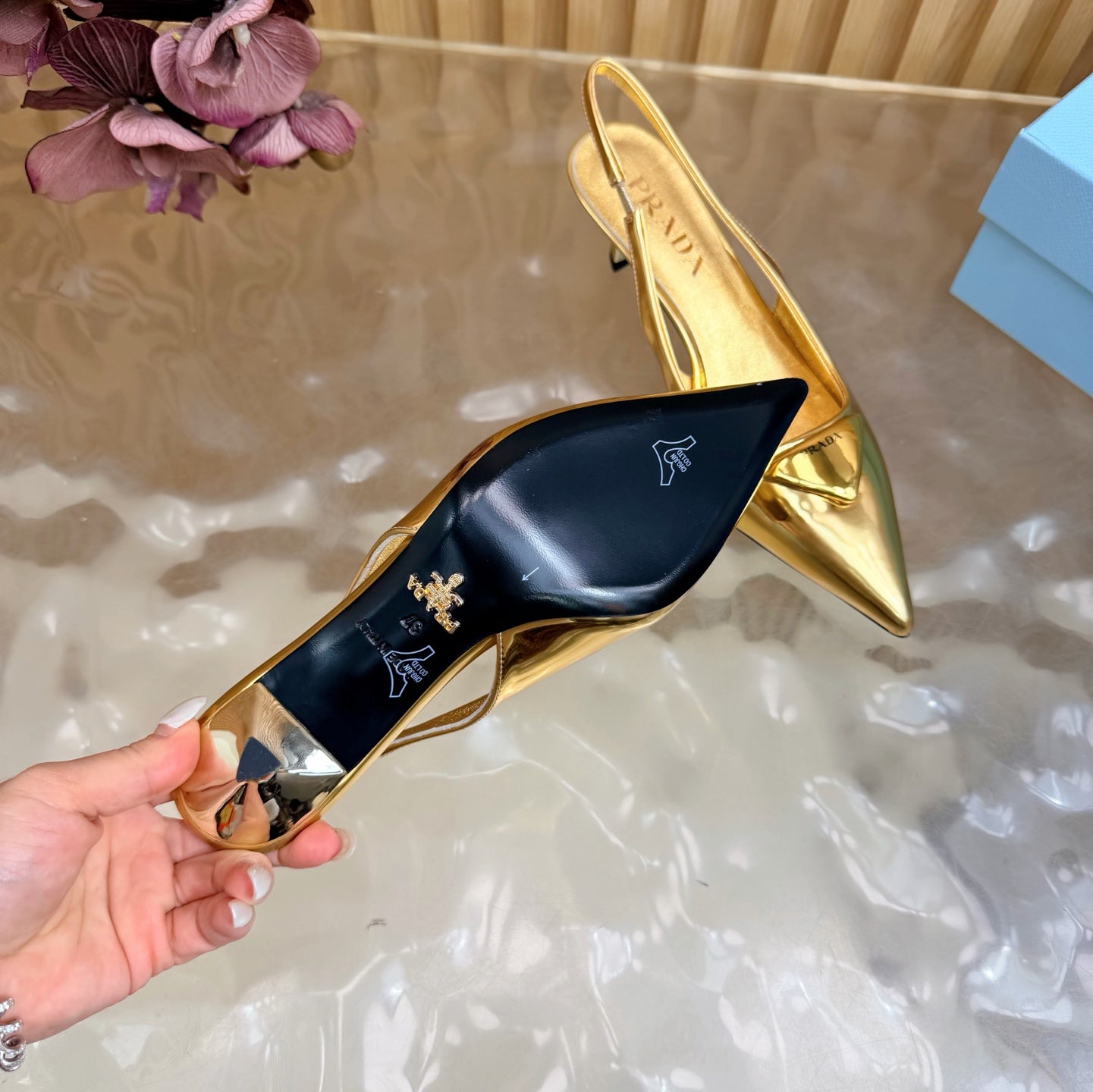 Prada 2026 Slingback Pump 55mm Metallic Leather 854175