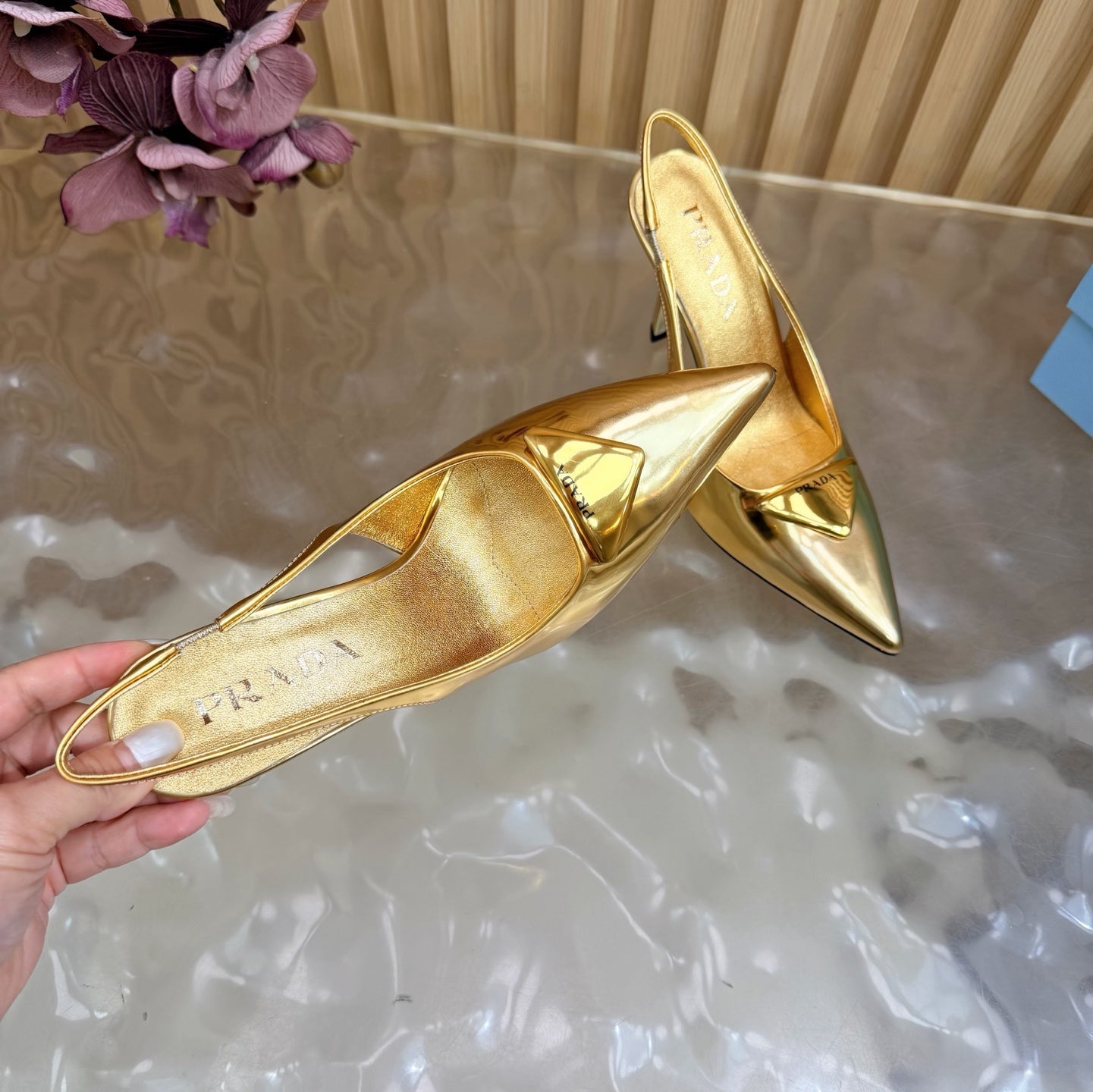 Prada 2026 Slingback Pump 100mm Metallic Leather 854181
