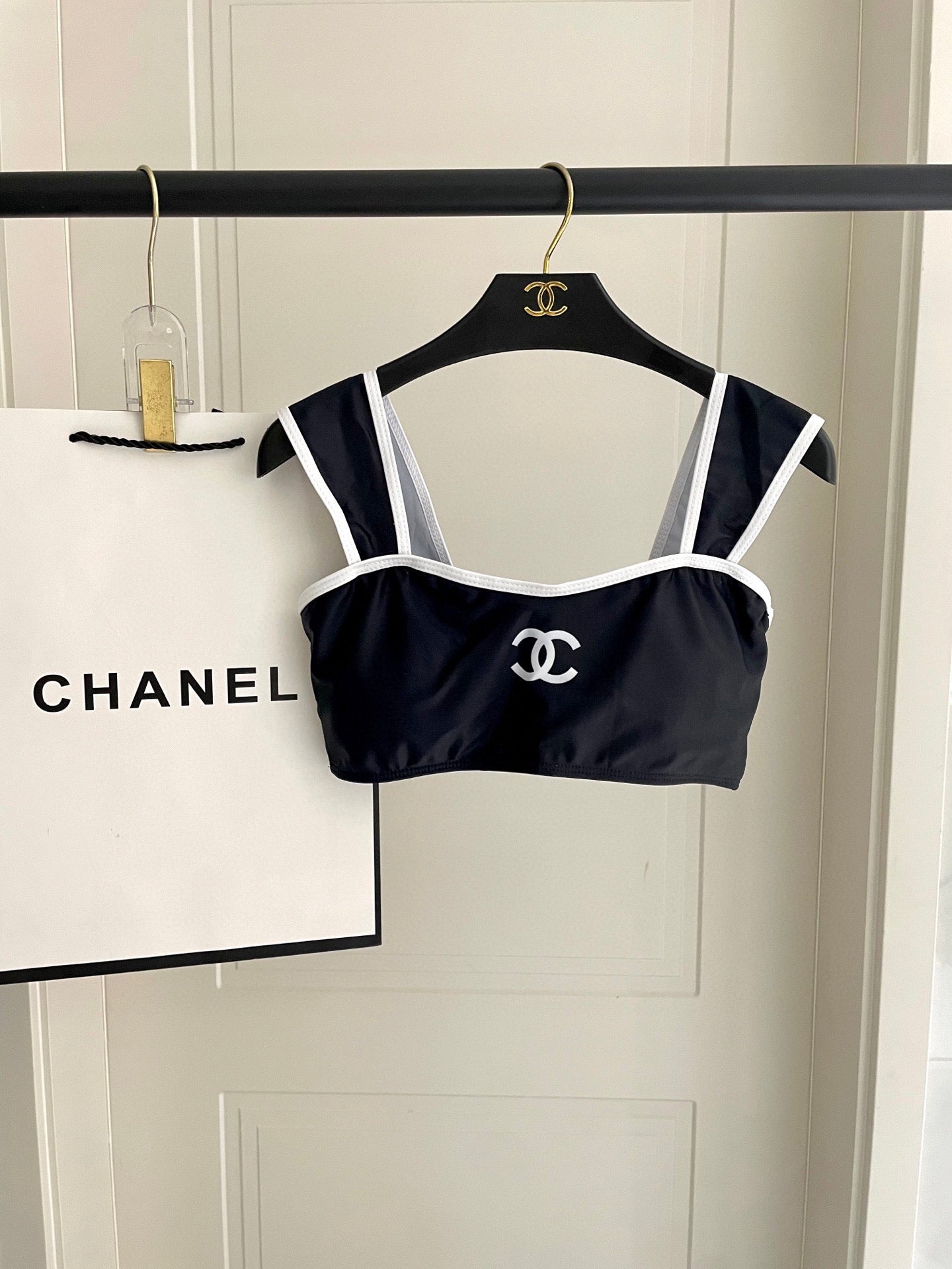 Chanel 2026 Two-piece Bikini Black And White Cotton
