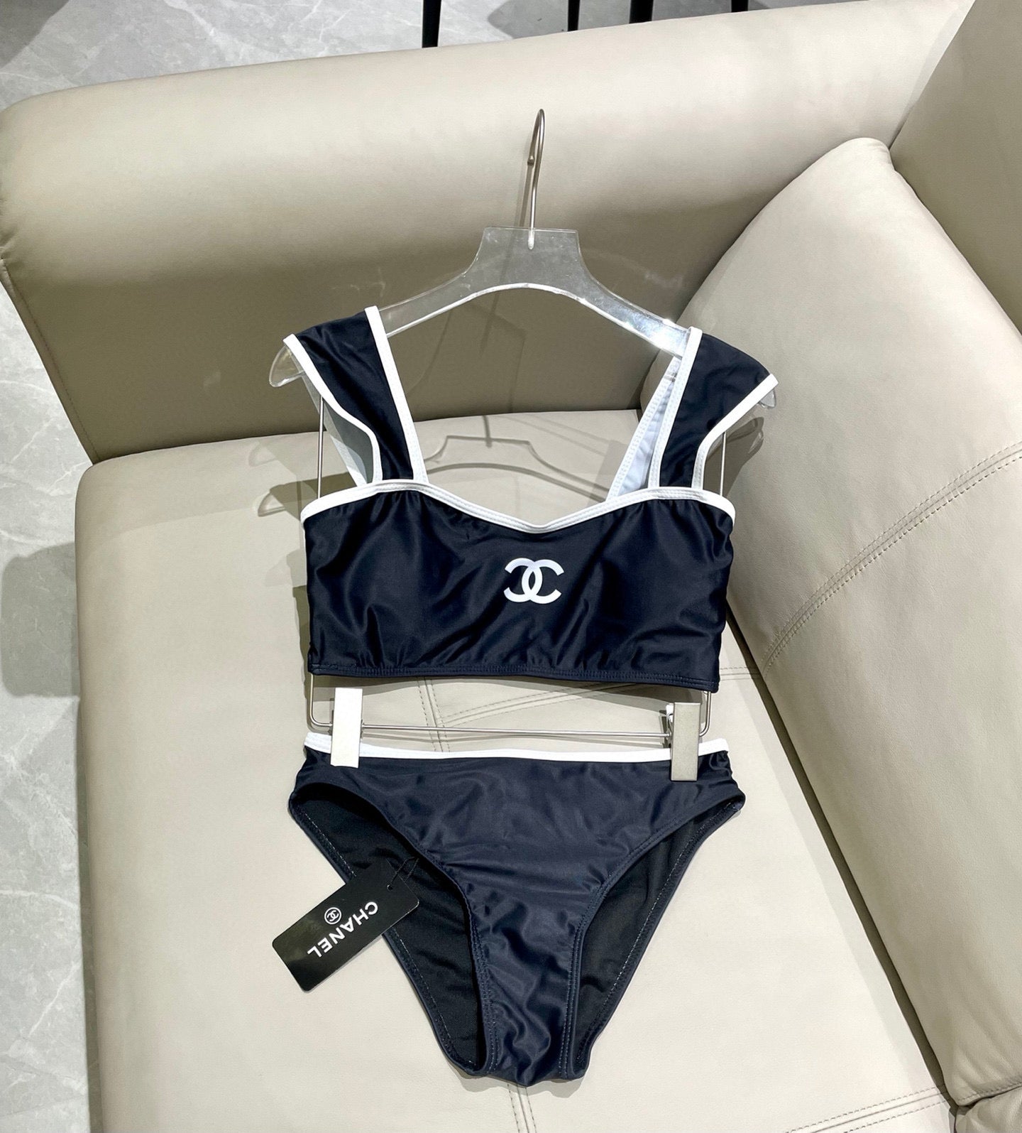 Chanel 2026 Two-piece Bikini Black And White Cotton