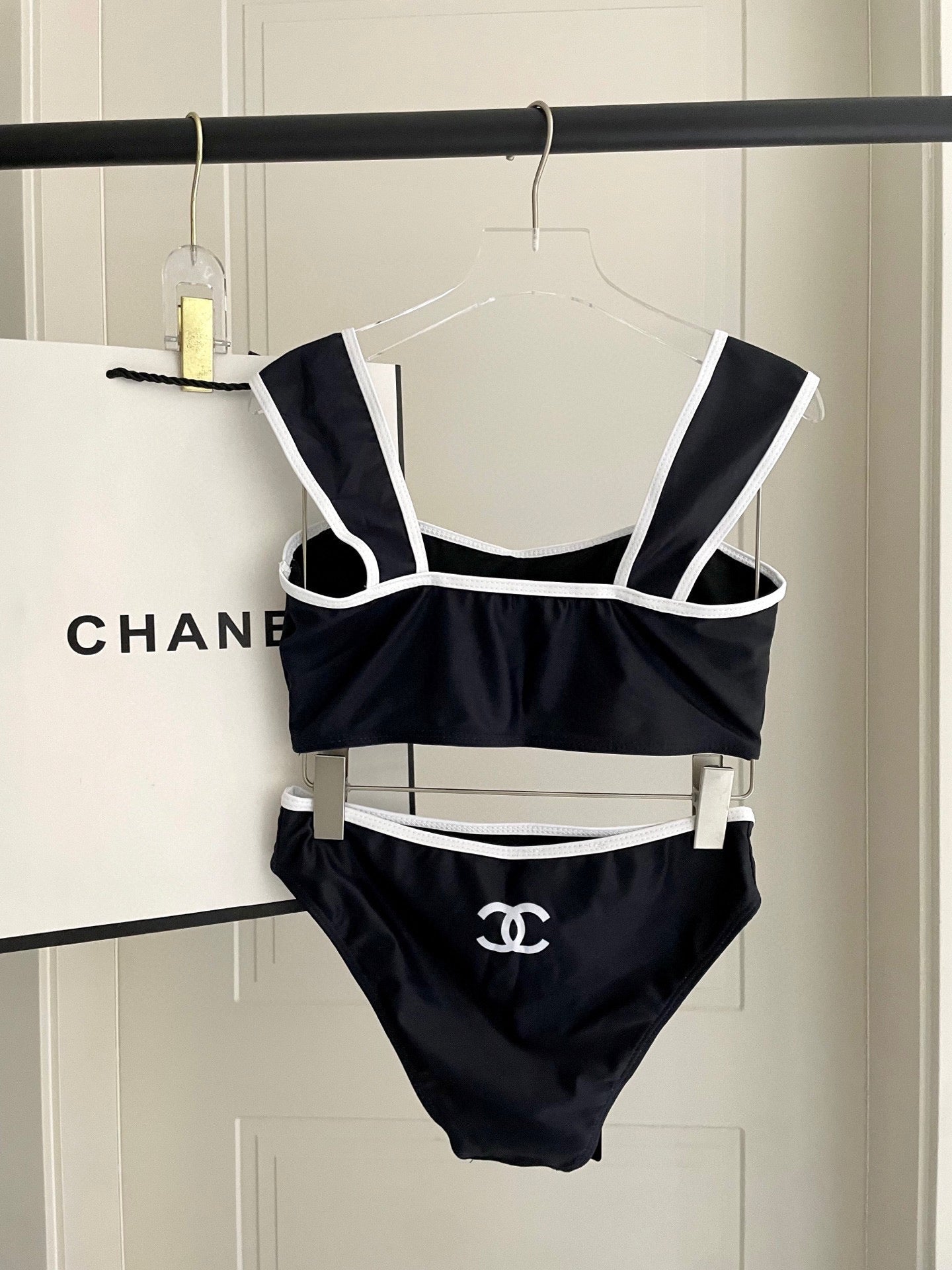 Chanel 2026 Two-piece Bikini Black And White Cotton