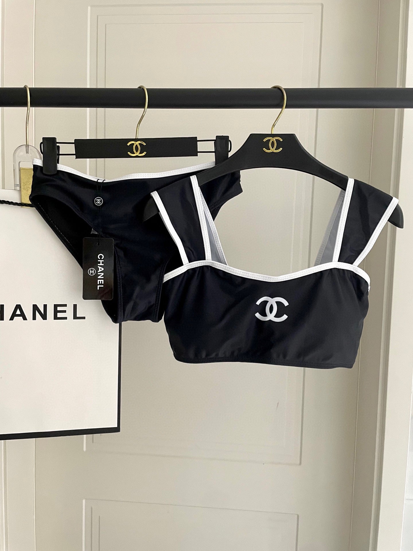 Chanel 2026 Two-piece Bikini Black And White Cotton