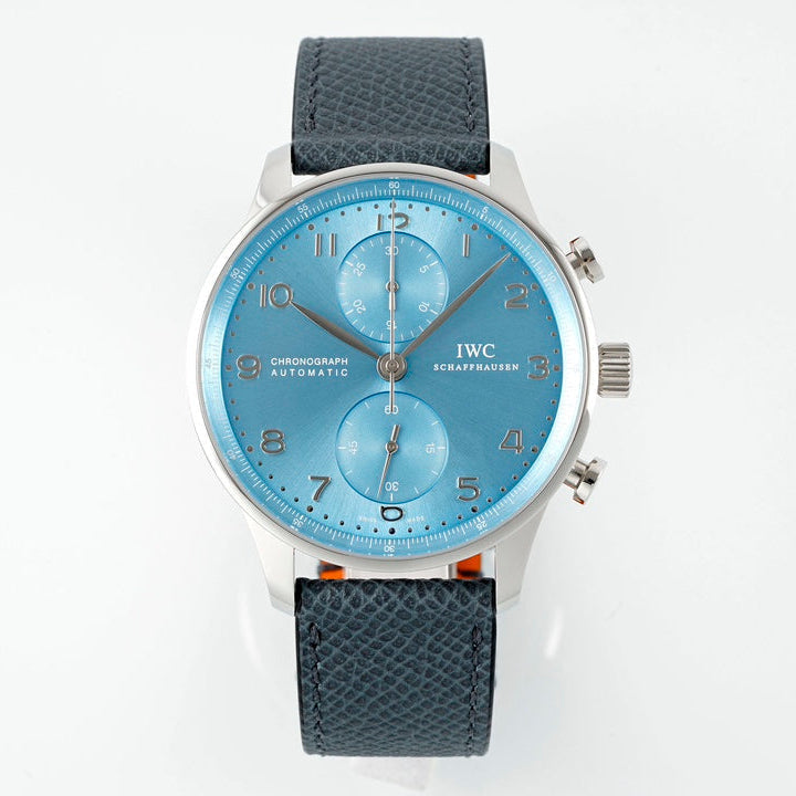 IWC Portuguese 41mm Blue Dial Steel Case Black Blue Leather Strap