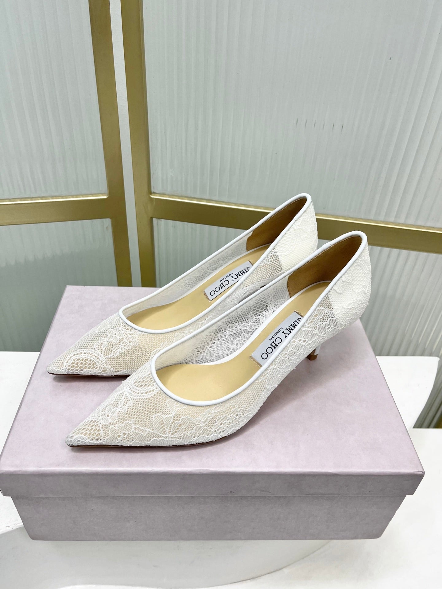 Jimmy 26s Heel Pump 65 White Beige Lace Sheepskin 605949