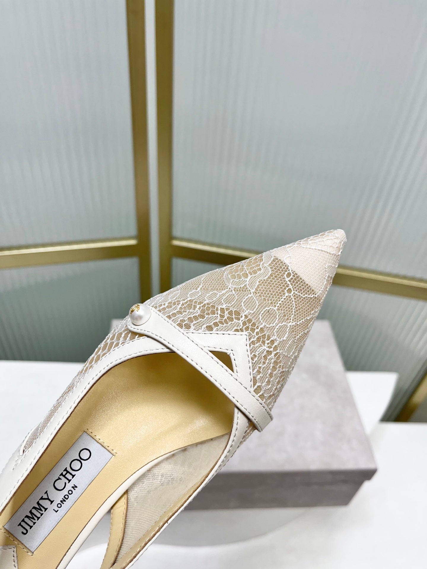 Jimmy 26s Slingback 45 White Beige Lace Sheepskin 605963