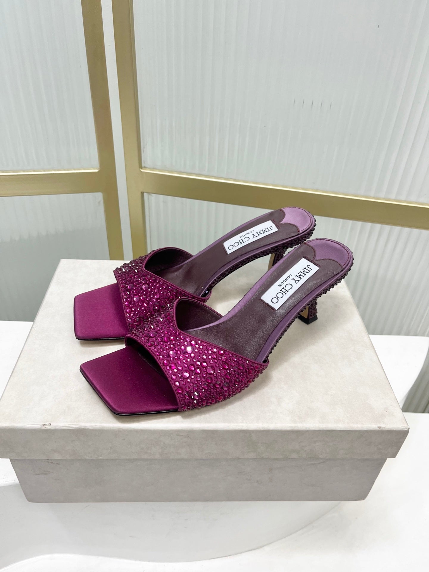 Jimmy 26s High-Heeled Slippers 65 Purple Diamond Sheepskin  605979