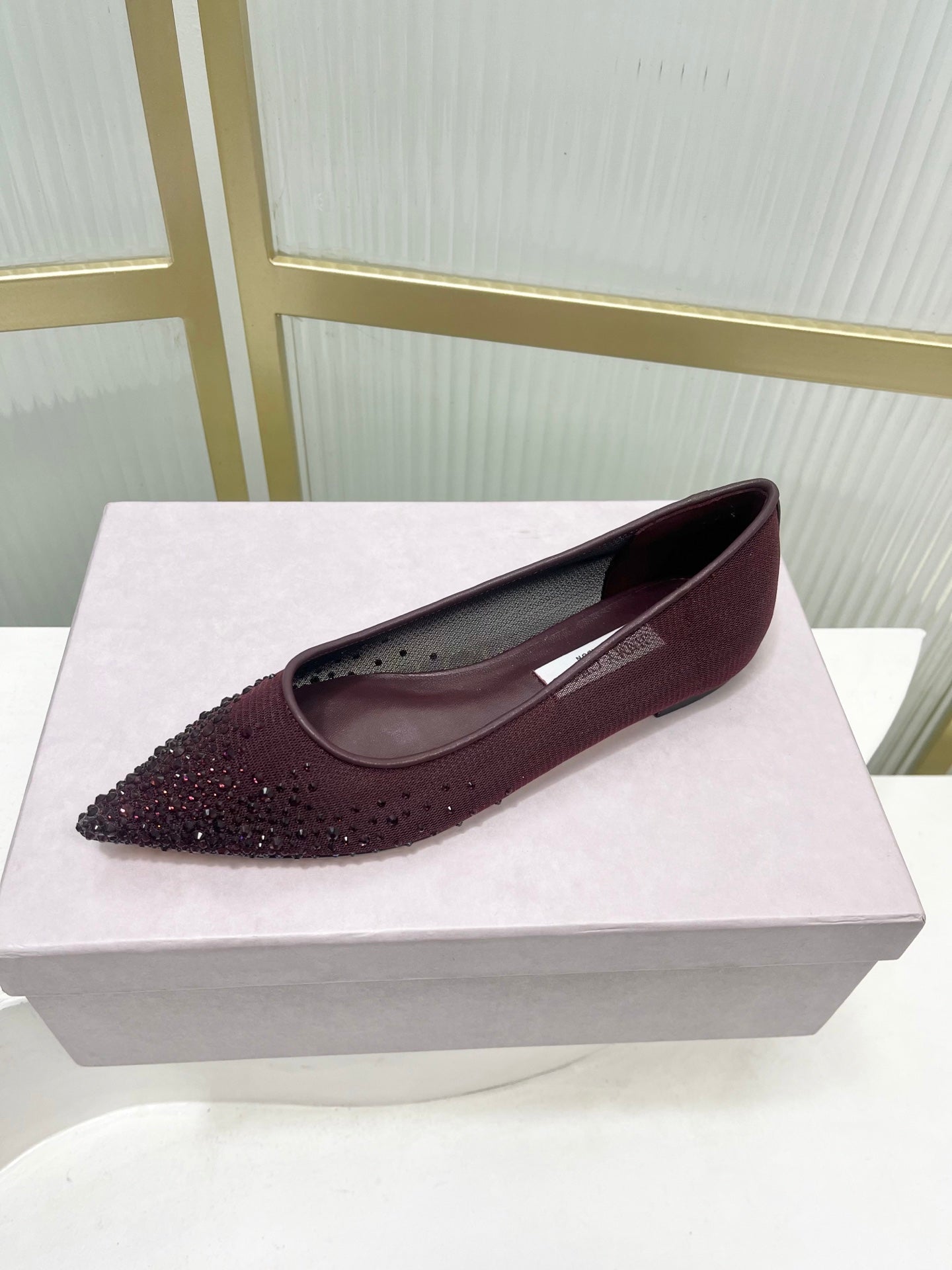 Jimmy 26s Ballet Flats Burgundy Rhinestones Mesh Sheepskin 605980