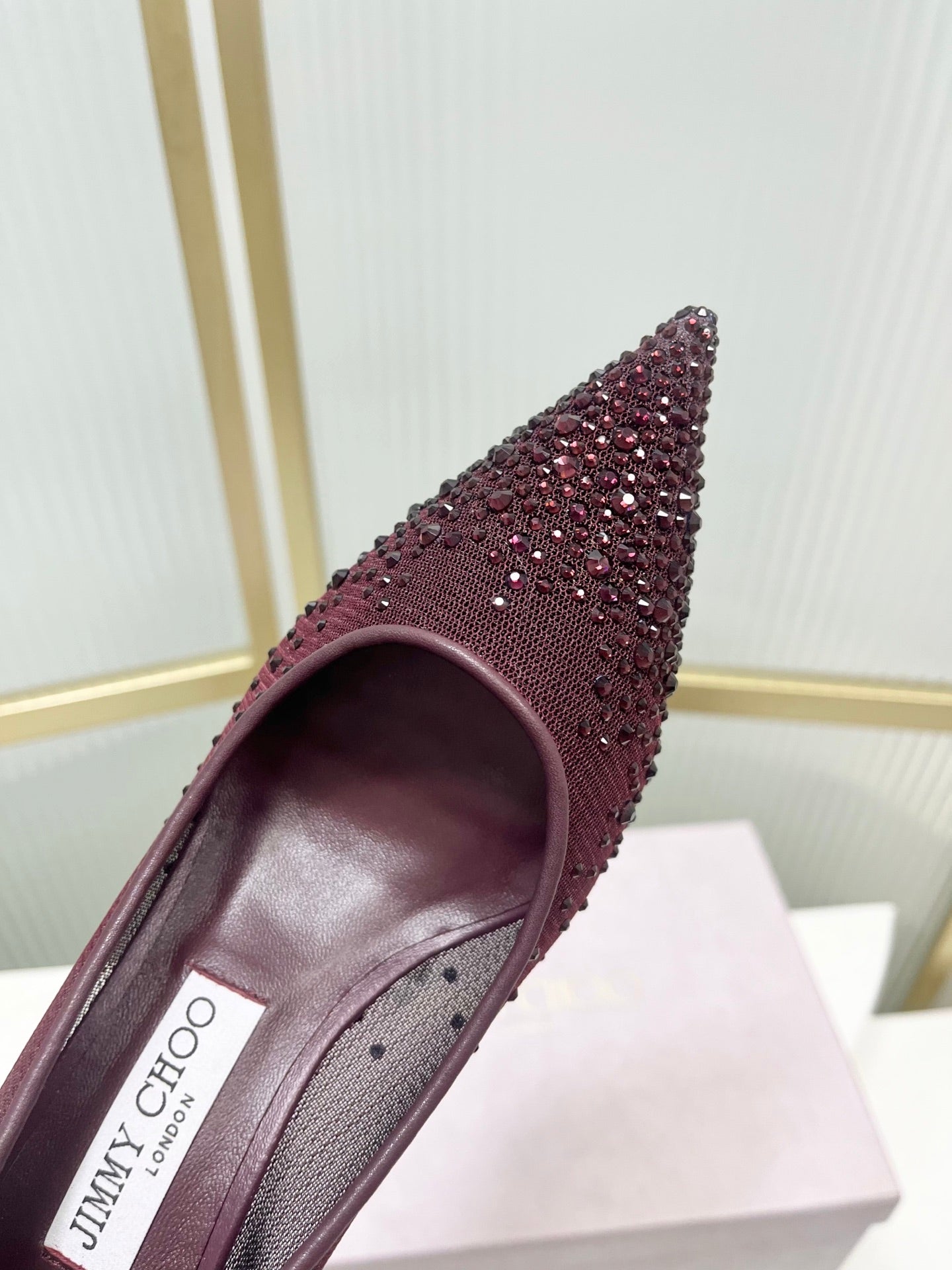 Jimmy 26s High Heels 65 Burgundy Rhinestones Mesh Sheepskin 605981