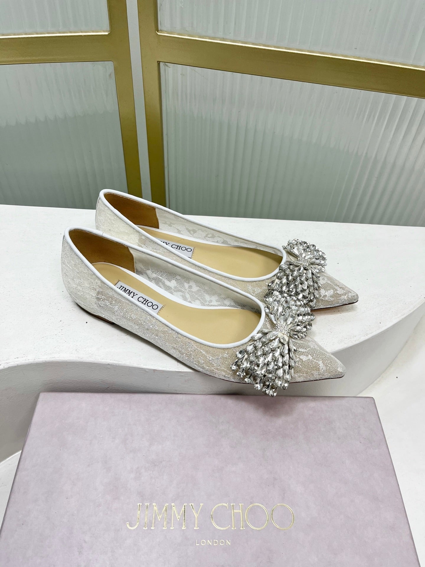Jimmy 26s Ballet Flats White Imported Lace Sheepskin 605983