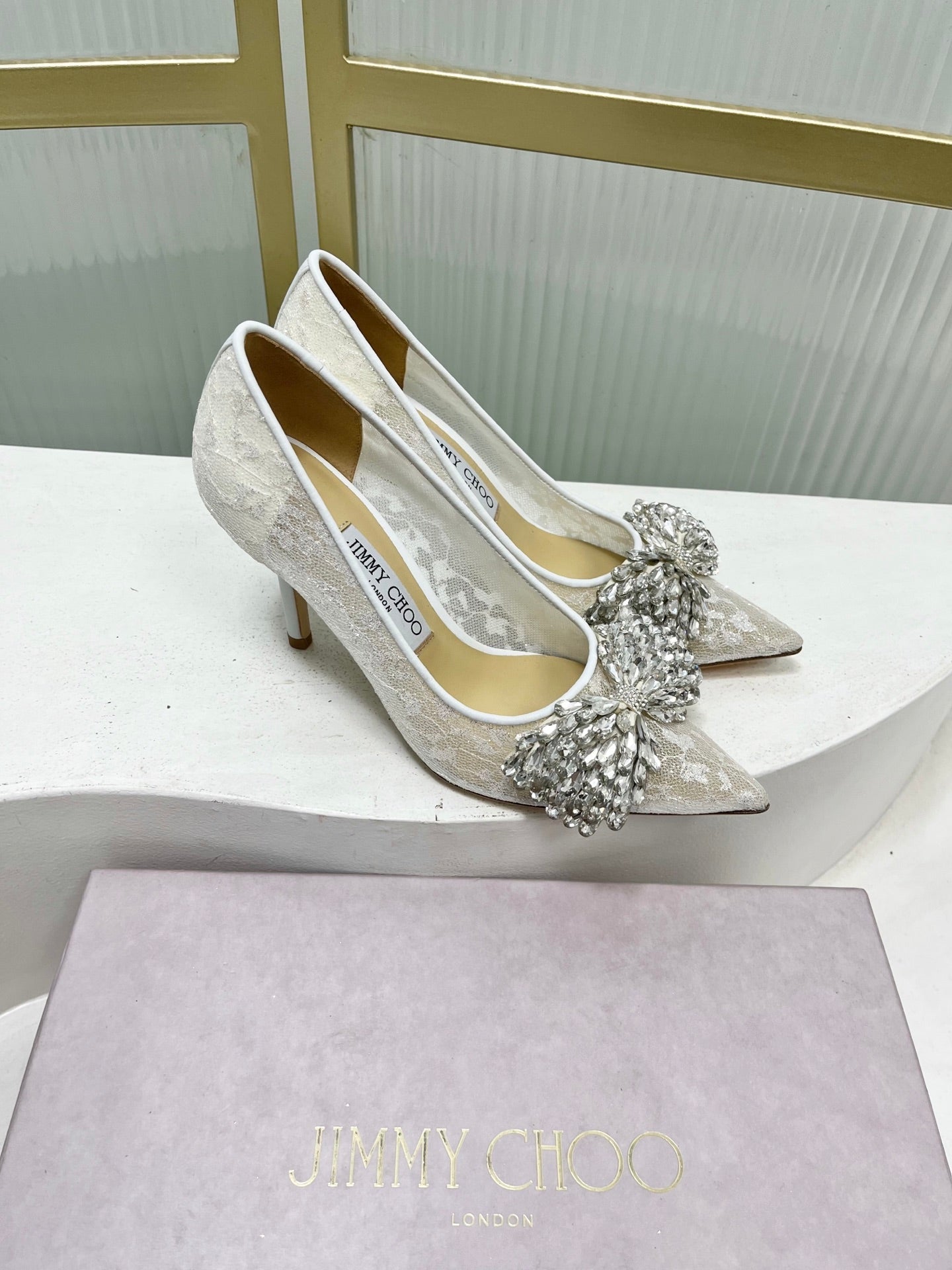 Jimmy 26s High Heels 85 White Imported Lace Sheepskin 605985