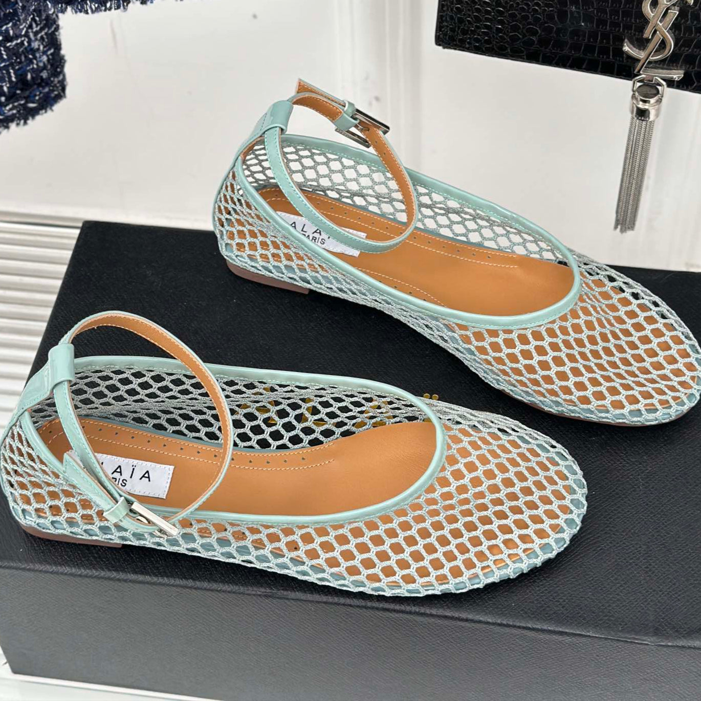 Alaia Mary Jane Ballet Flat Lagoon Green Lambskin293234