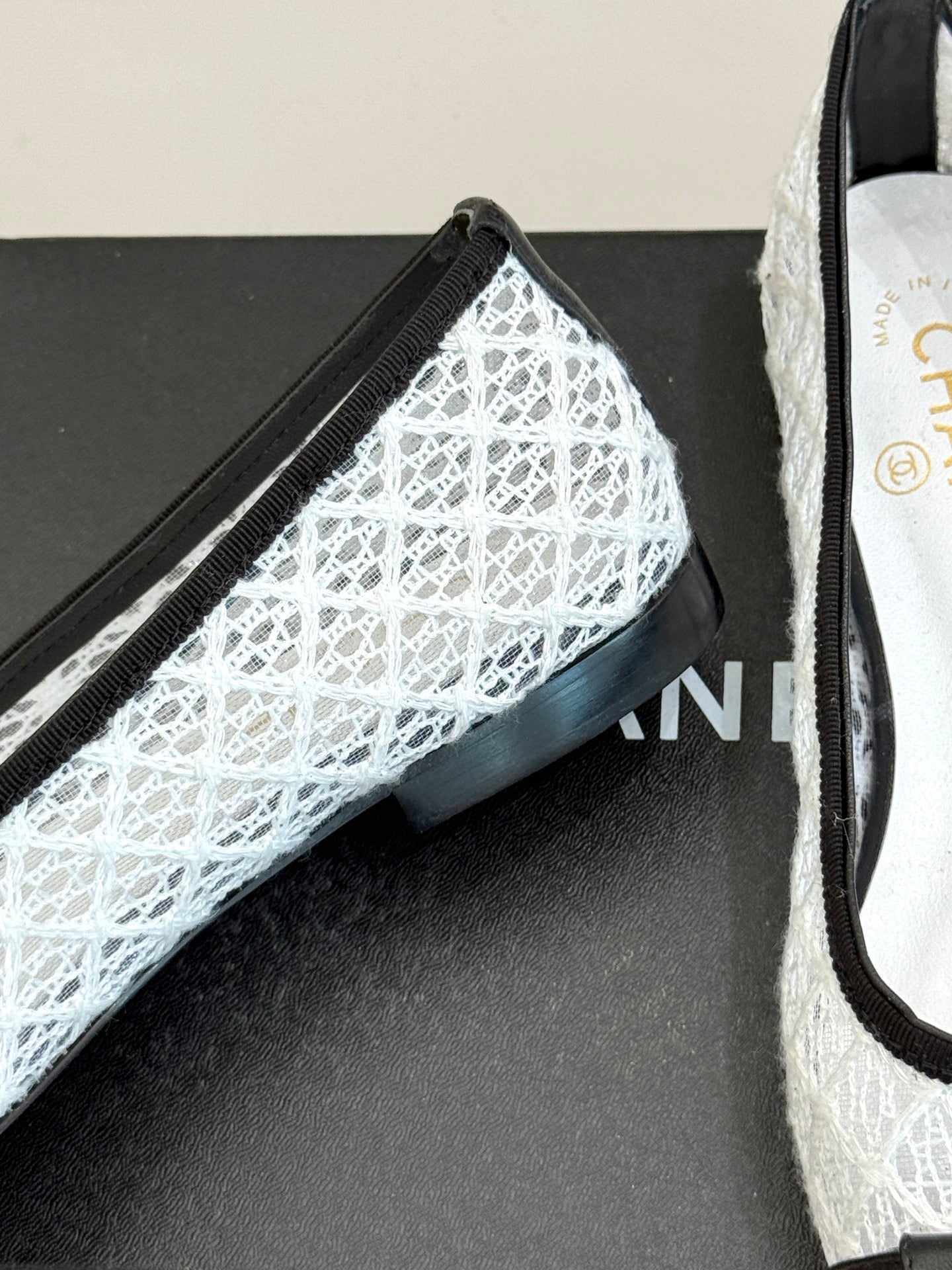 Chanel 25 Ballet Flat White Black Woven Lambskin 473057