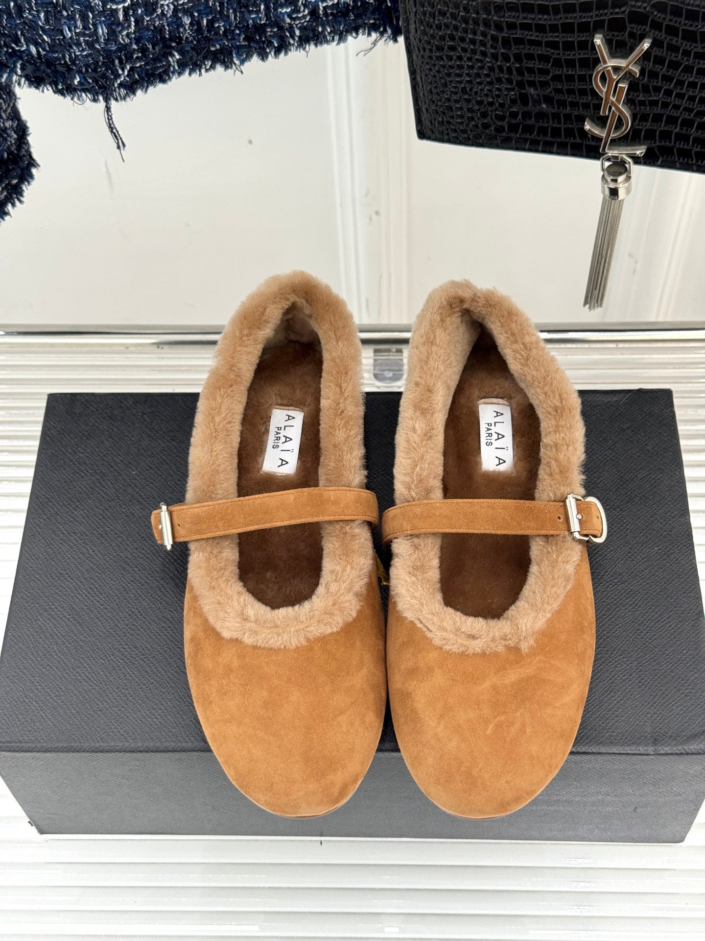 Alaia 25WF Mary Jane caramel brown suede wool 472223
