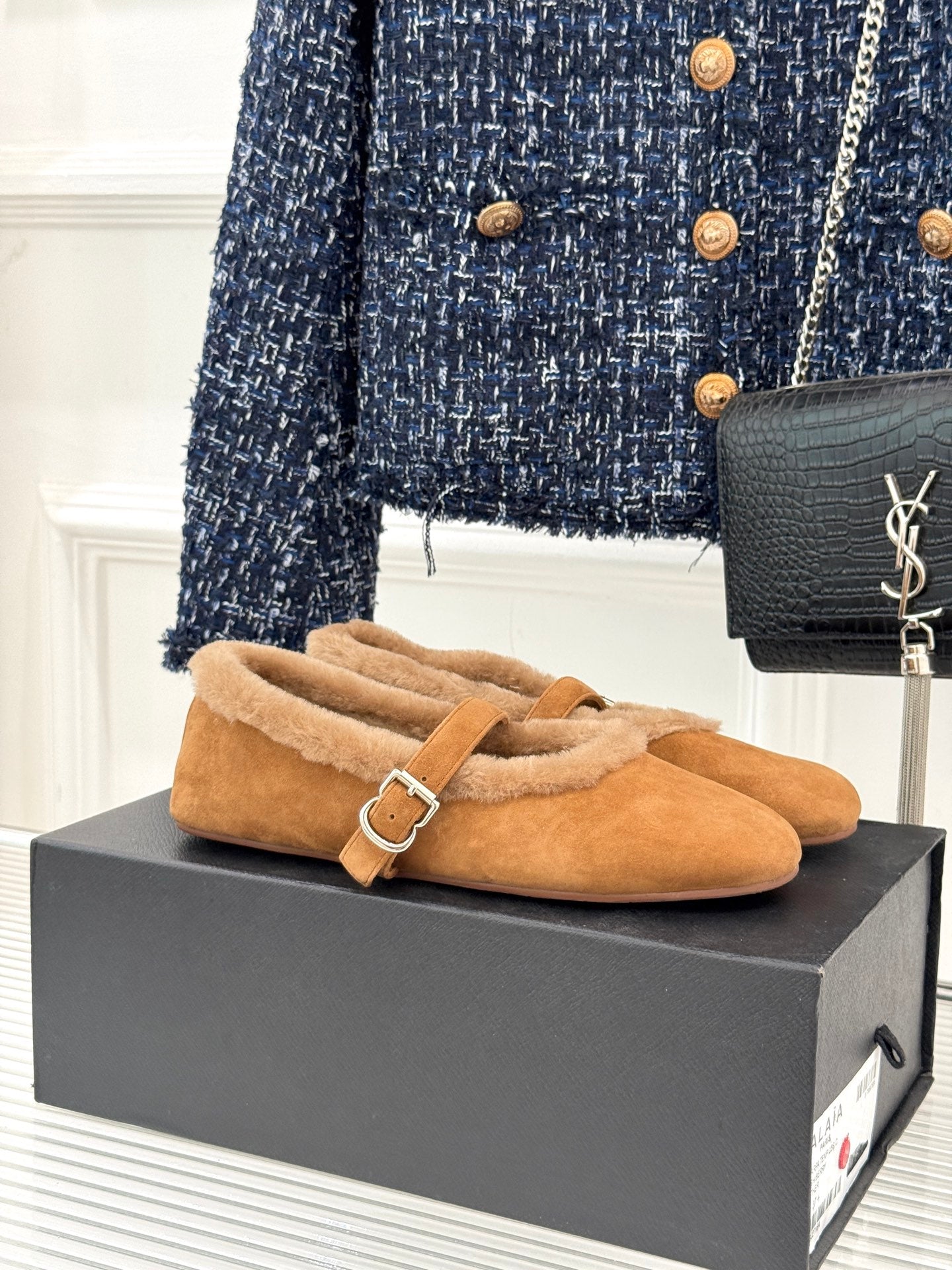 Alaia 25WF Mary Jane caramel brown suede wool 472223