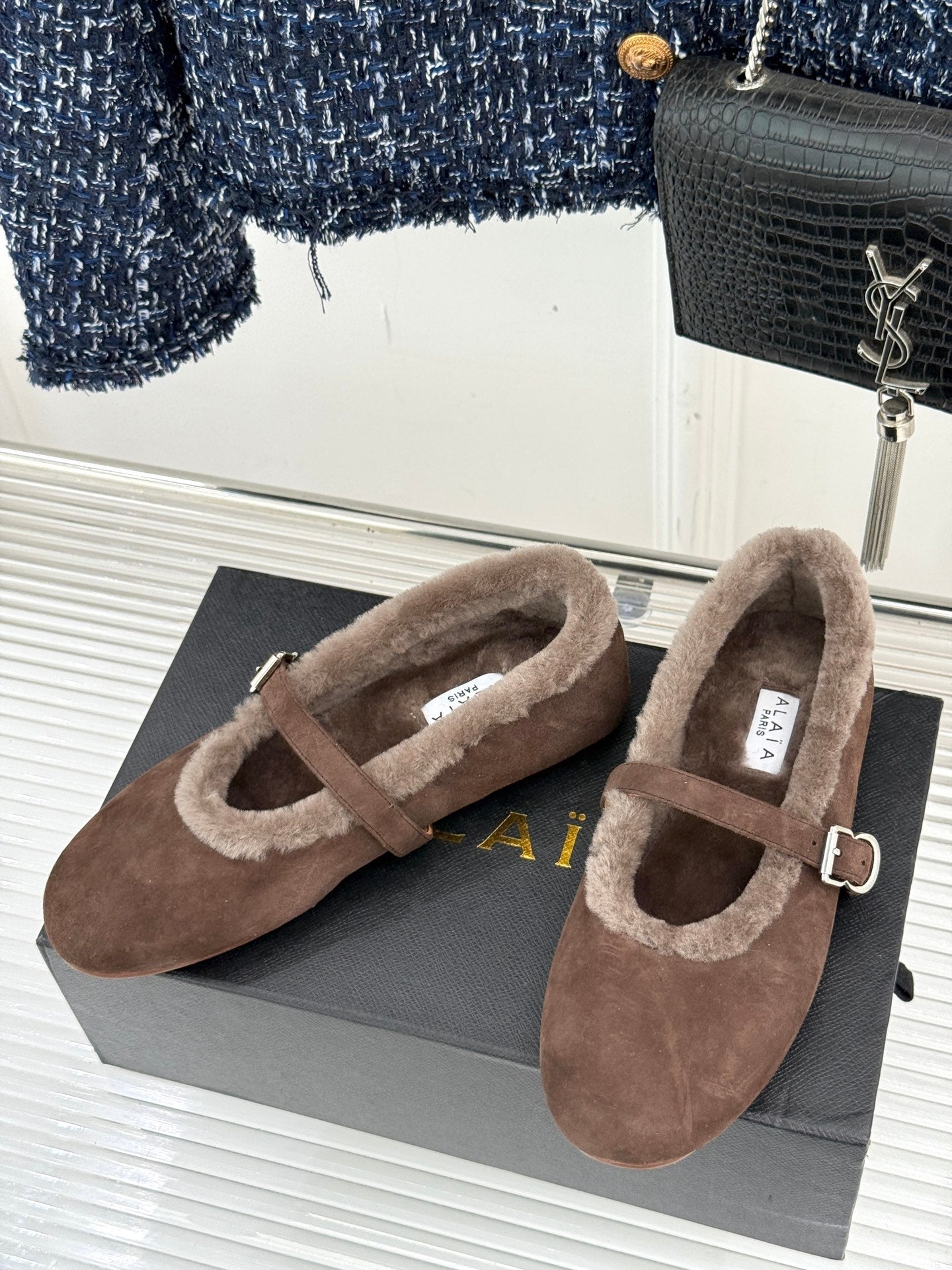 Alaia 25WF Mary Jane chocolate brown suede wool 472224