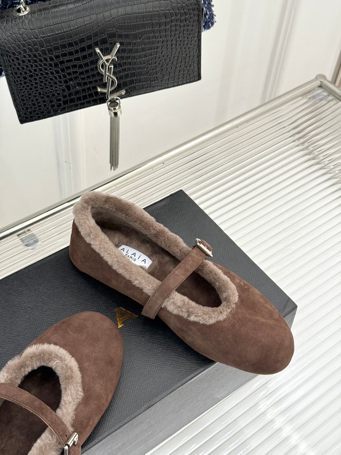 Alaia 25WF Mary Jane chocolate brown suede wool 472224
