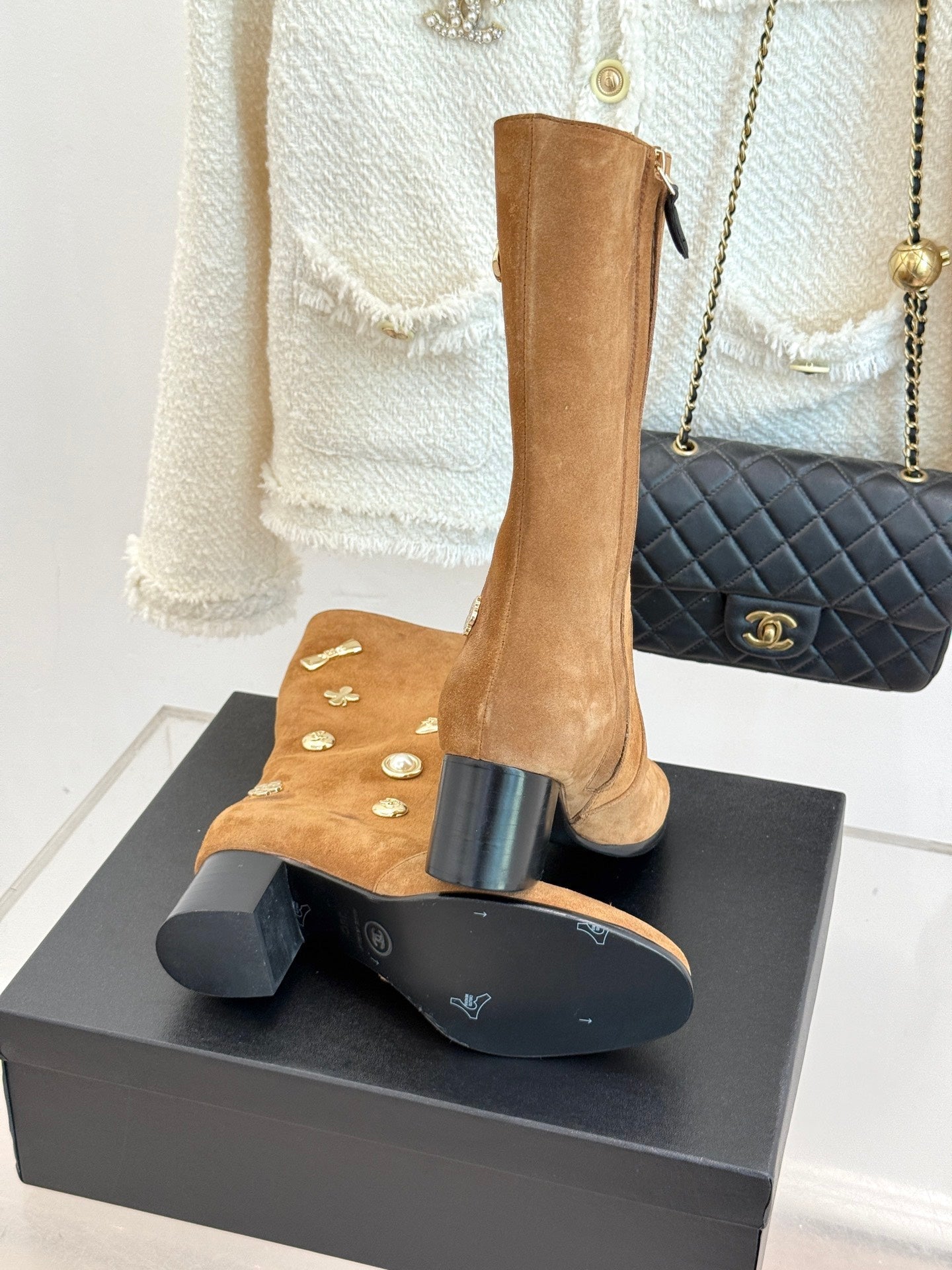 CC High Heel Boots Brown Suede Mix Charm 512037