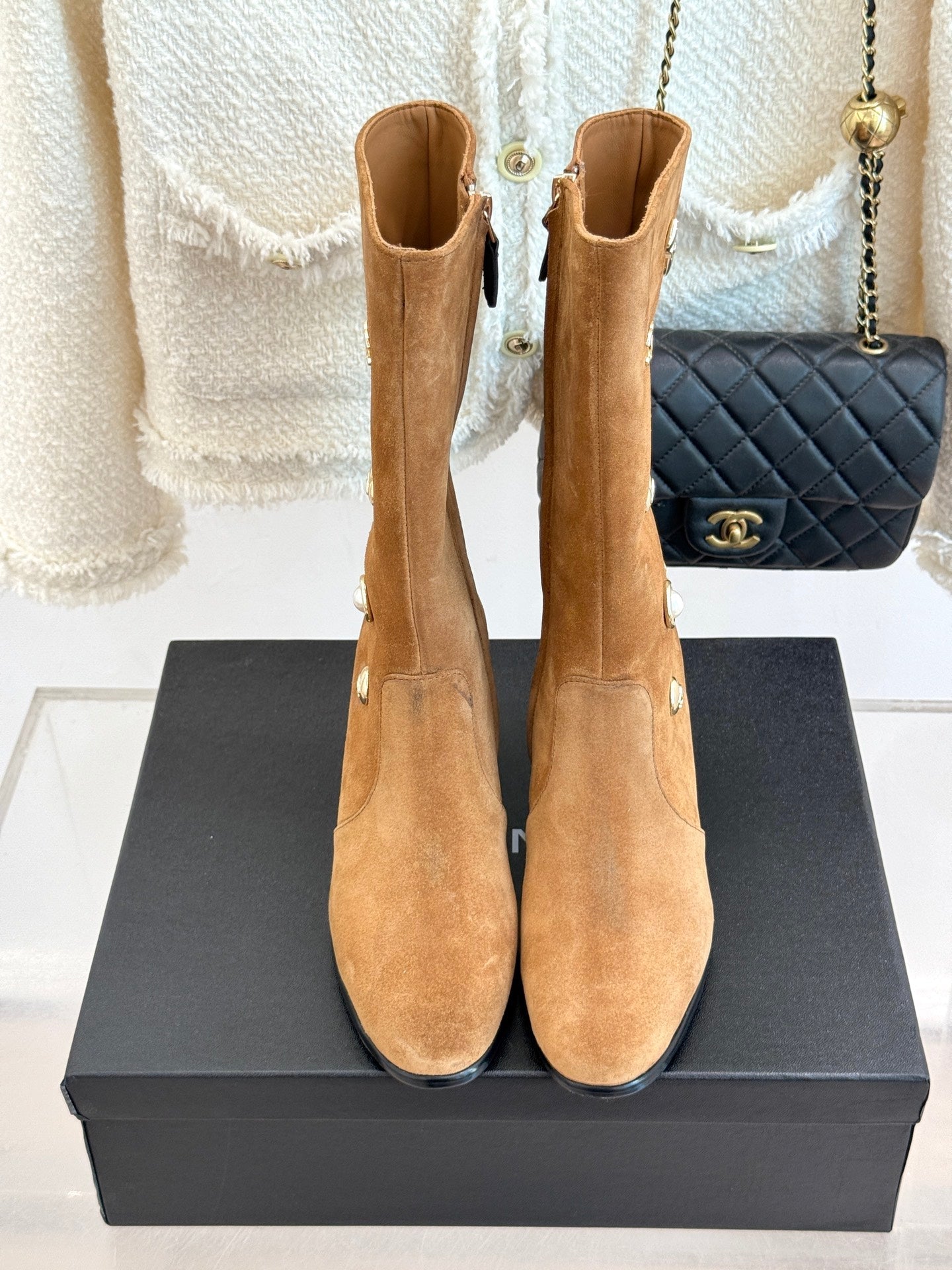 CC High Heel Boots Brown Suede Mix Charm 512037