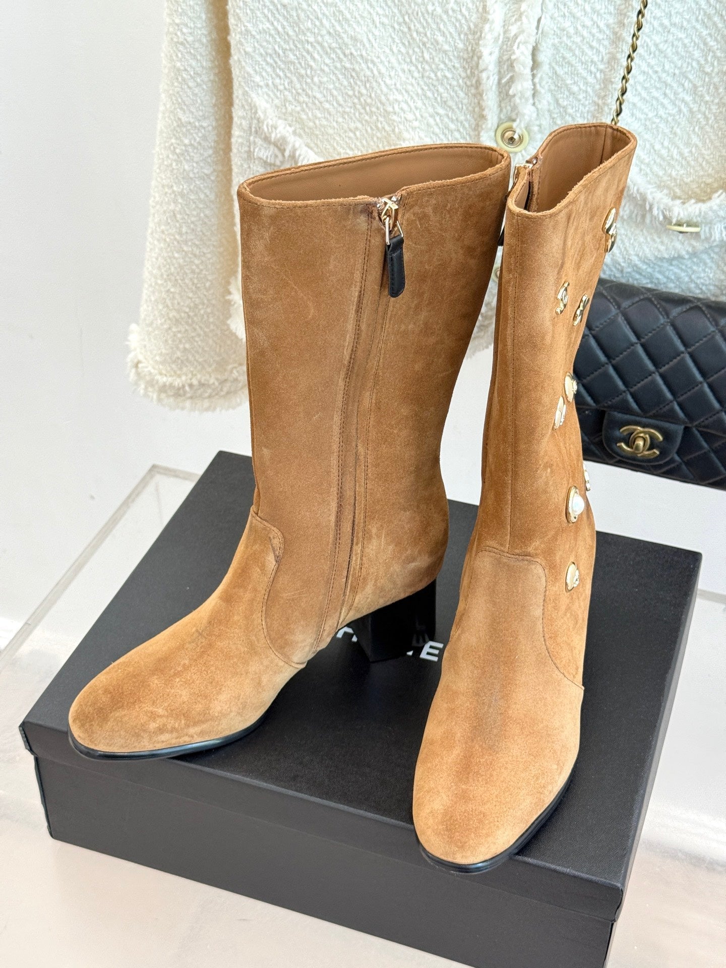 CC High Heel Boots Brown Suede Mix Charm 512037