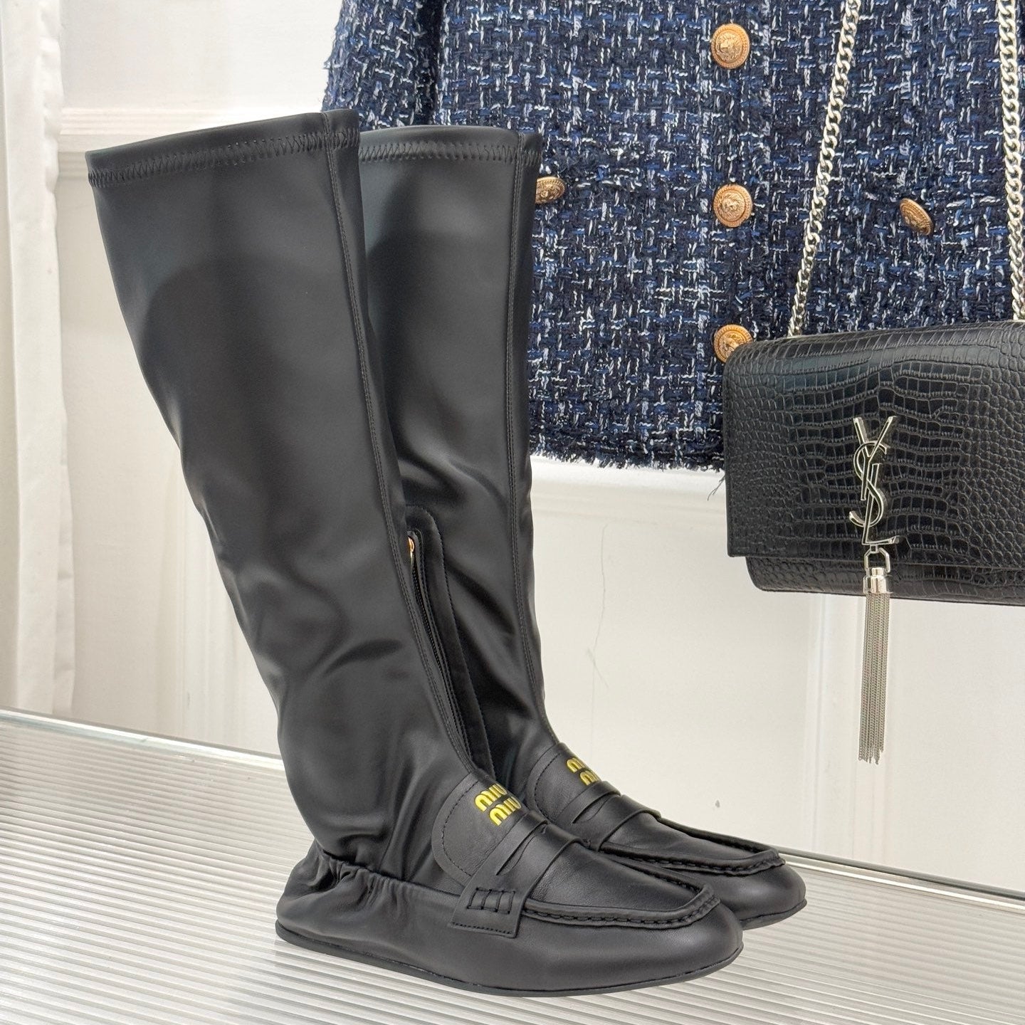 MiuMiu 25 loafer stretch boots black calfskin 517335