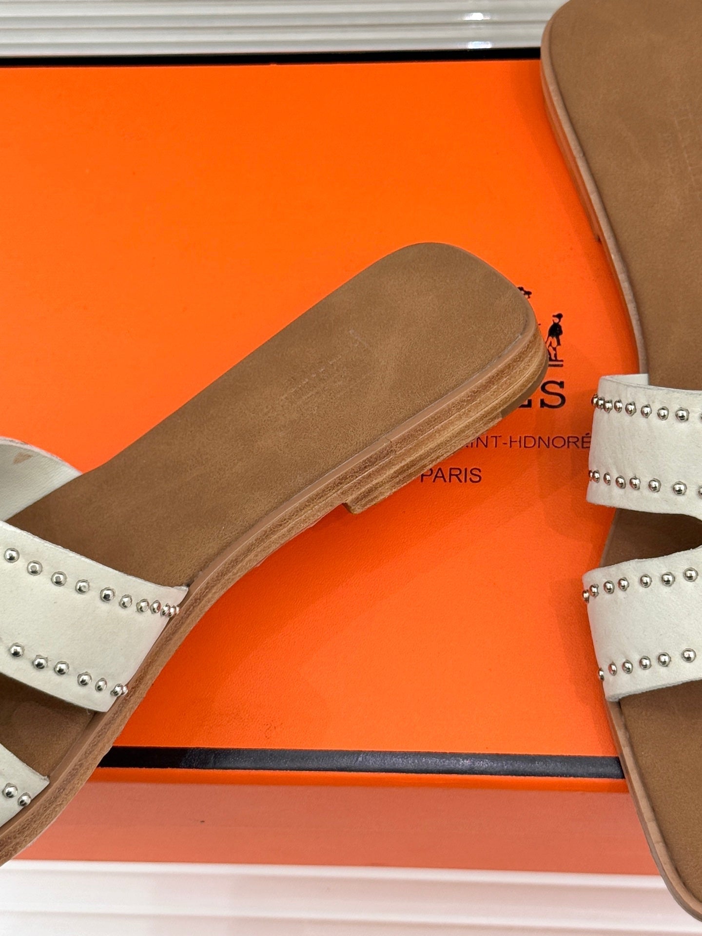 HM 26ss Flat Slippers Brown White Suede 642828