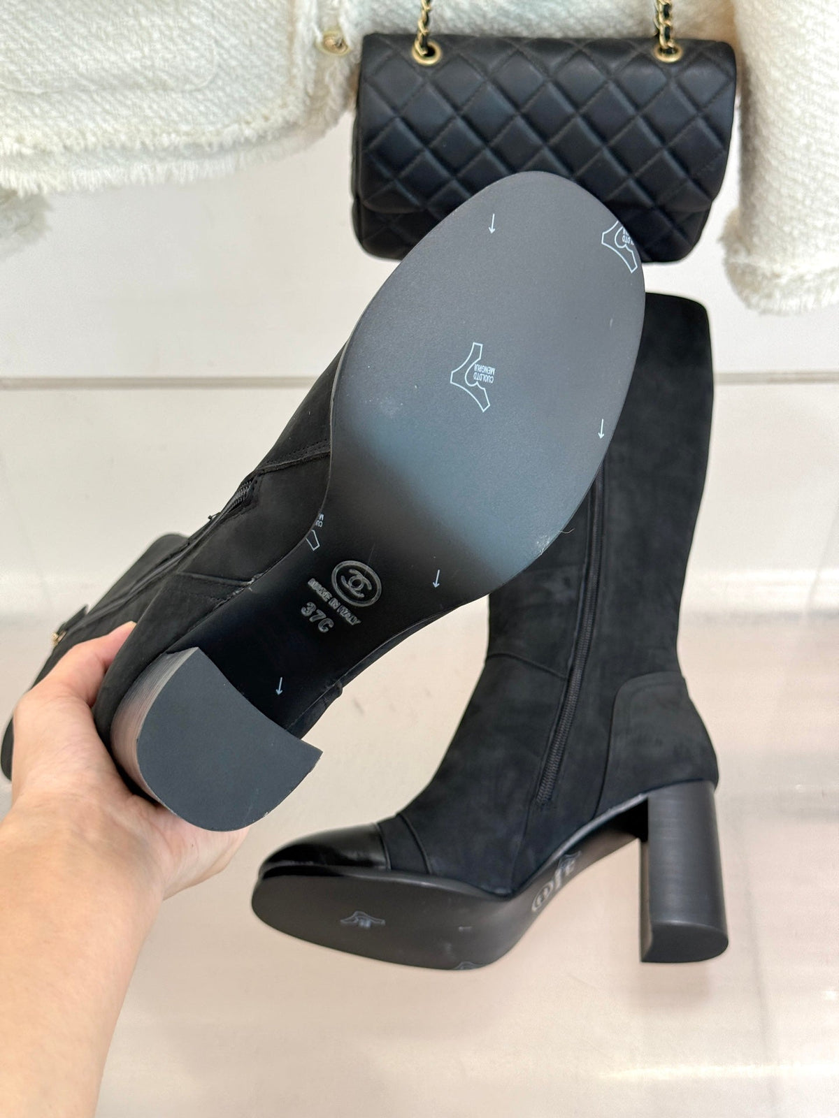 Chanel 2026 Double C Knee-High Boots 80mm Suede Leather 188646